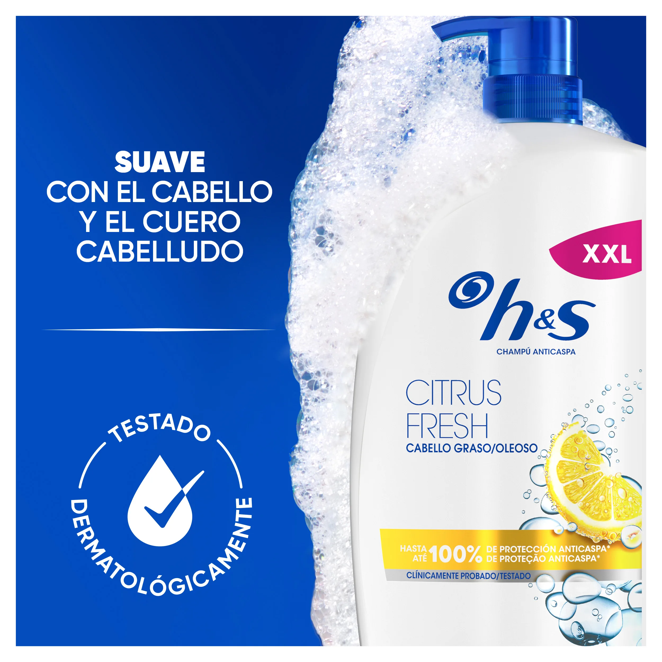 H & S Citrus Fresh anti-dandruff shampoo for oily hair with dispenser Up to 100% of anti-dandruff protection, clinically proven. For daily use. Freshness and citrus scent cleansing 3x800ml