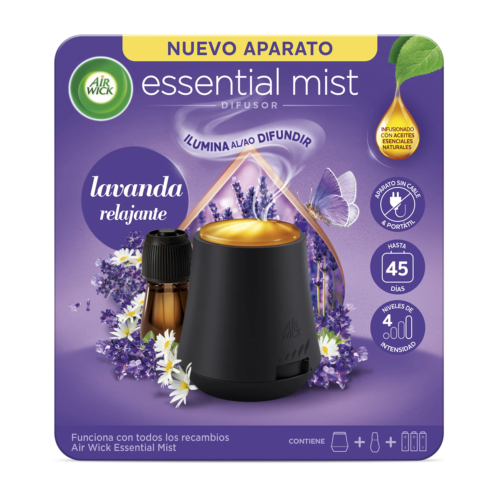 Air Wick Essential Mist - Ambientador difusor aceites esenciales para casa con aroma a Lavanda Relajante  -2 Aparatos y 2 Recambios