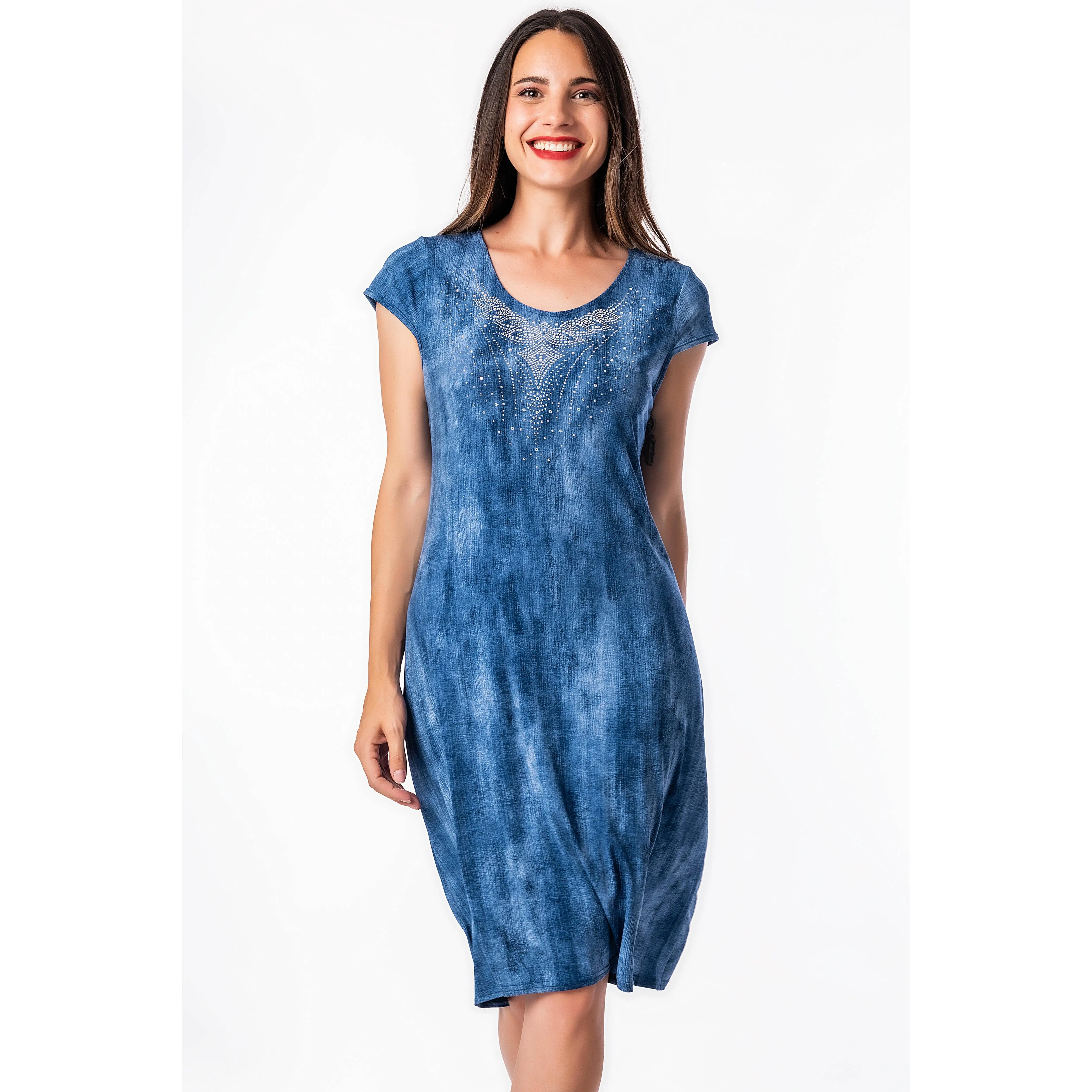 Vestido de Mujer Manga Corta con Pedrería Decorativa - Masquenada