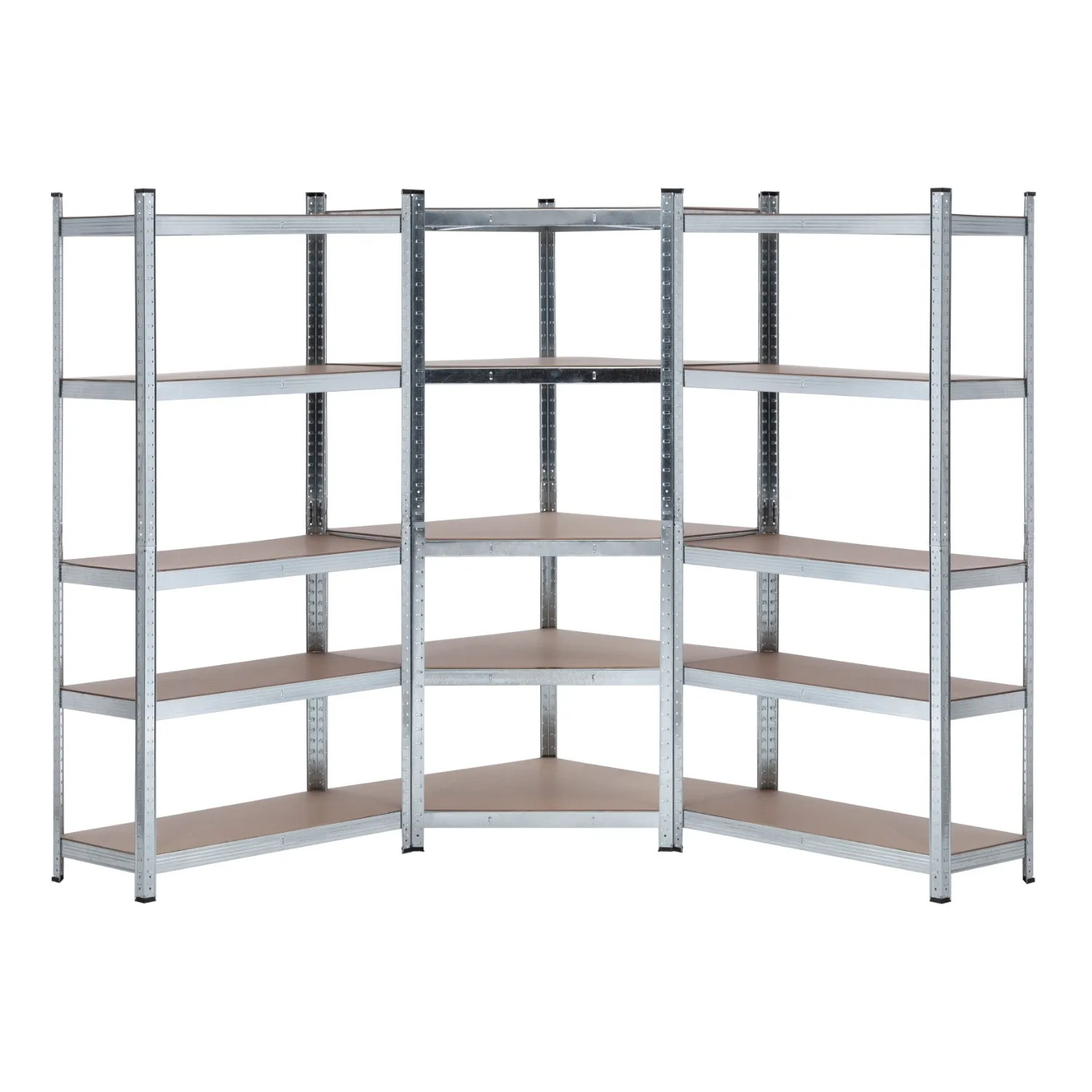 THINIA HOME - Pack 2 Estanterías Modulares + 1 Estantería Esquinera, Acero y MDF Antihumedad, Hogar, Trastero, Garaje, Taller, Comercio, 5 Baldas Ajustables, Carga Máx. 875Kg (x3)