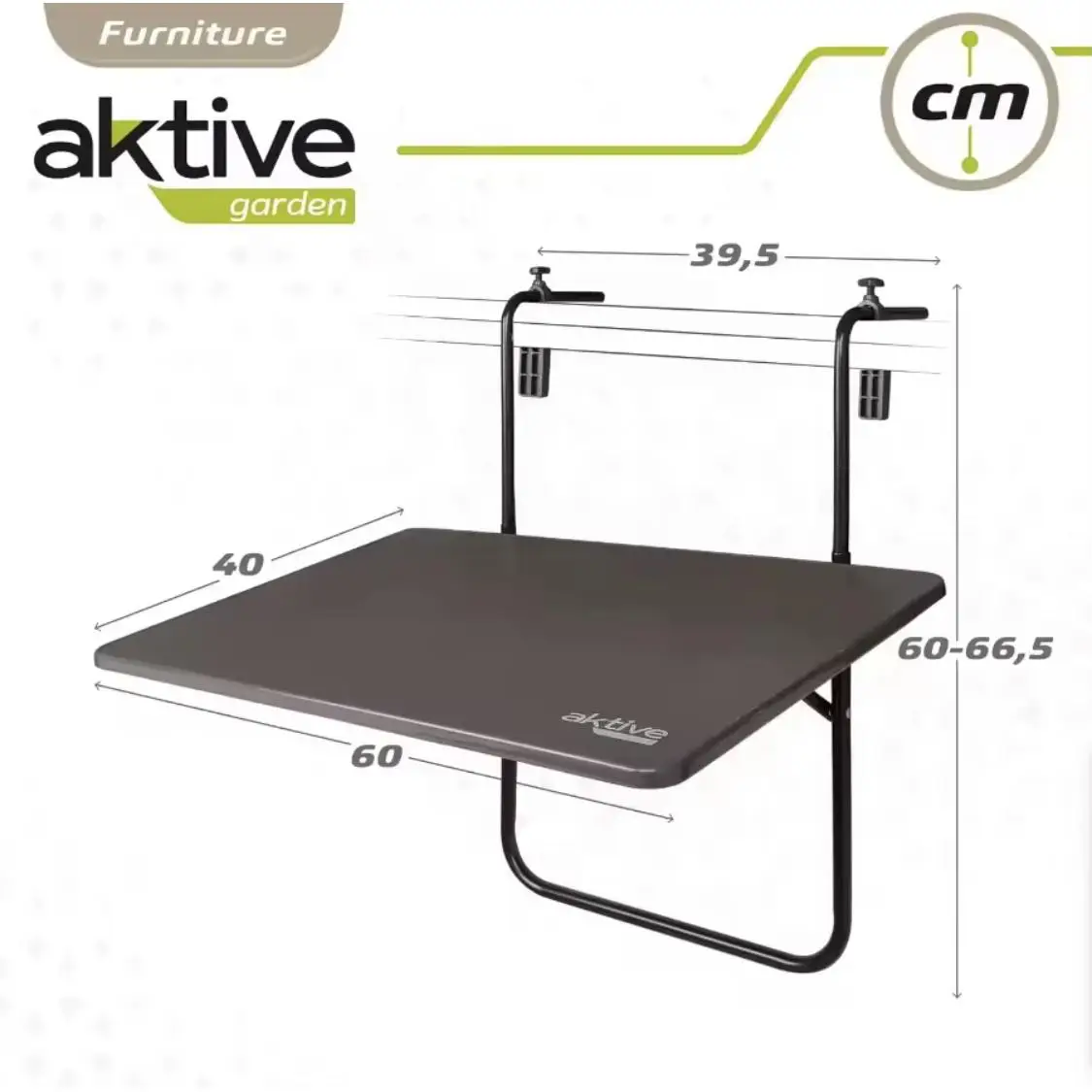 Mesa Plegable Balcón Multiposición Aktive, La mesa colgante de Casaria en madera de acacia para terrazas y balcones de 60 x 66,5 x 40 cm