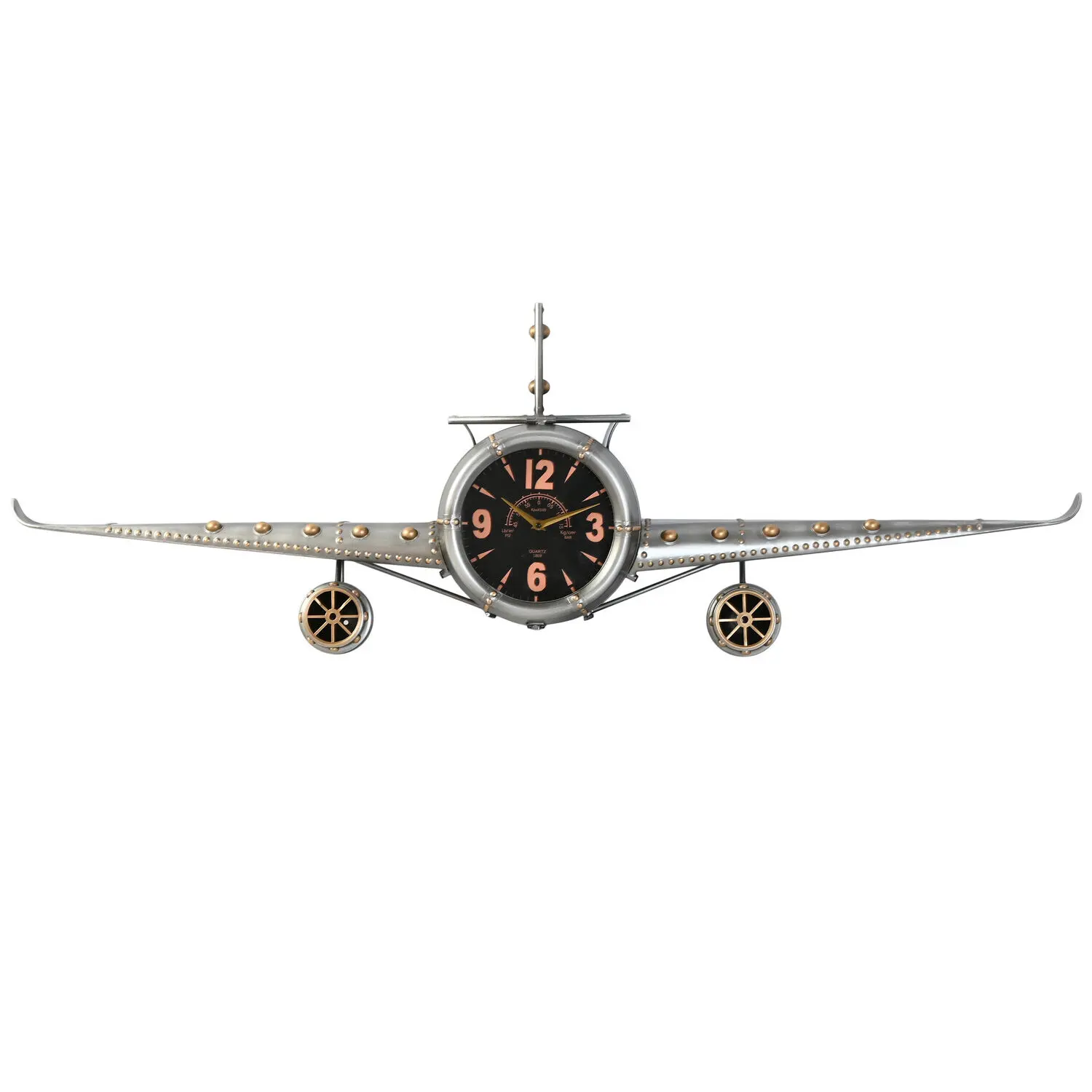 Reloj pared metal 143x20x46 avion plateado , El mejor complemento para tu hogar.