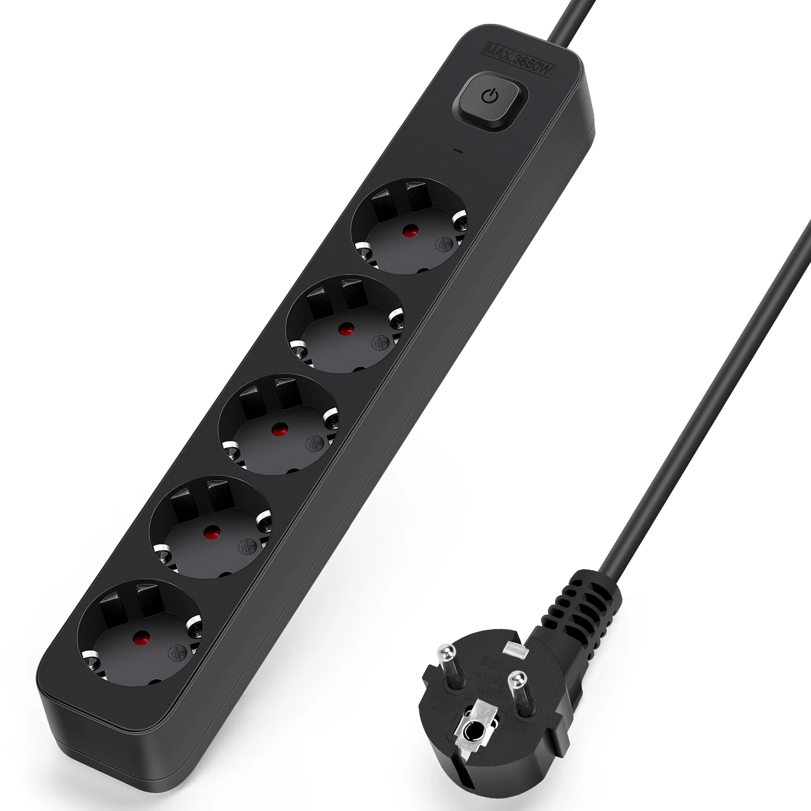 Aigostar Regleta Enchufes, Alargador Enchufe de 2/3/4/5/6 Enchufes con Interruptor, Cable de 3/5 Metros, Negro