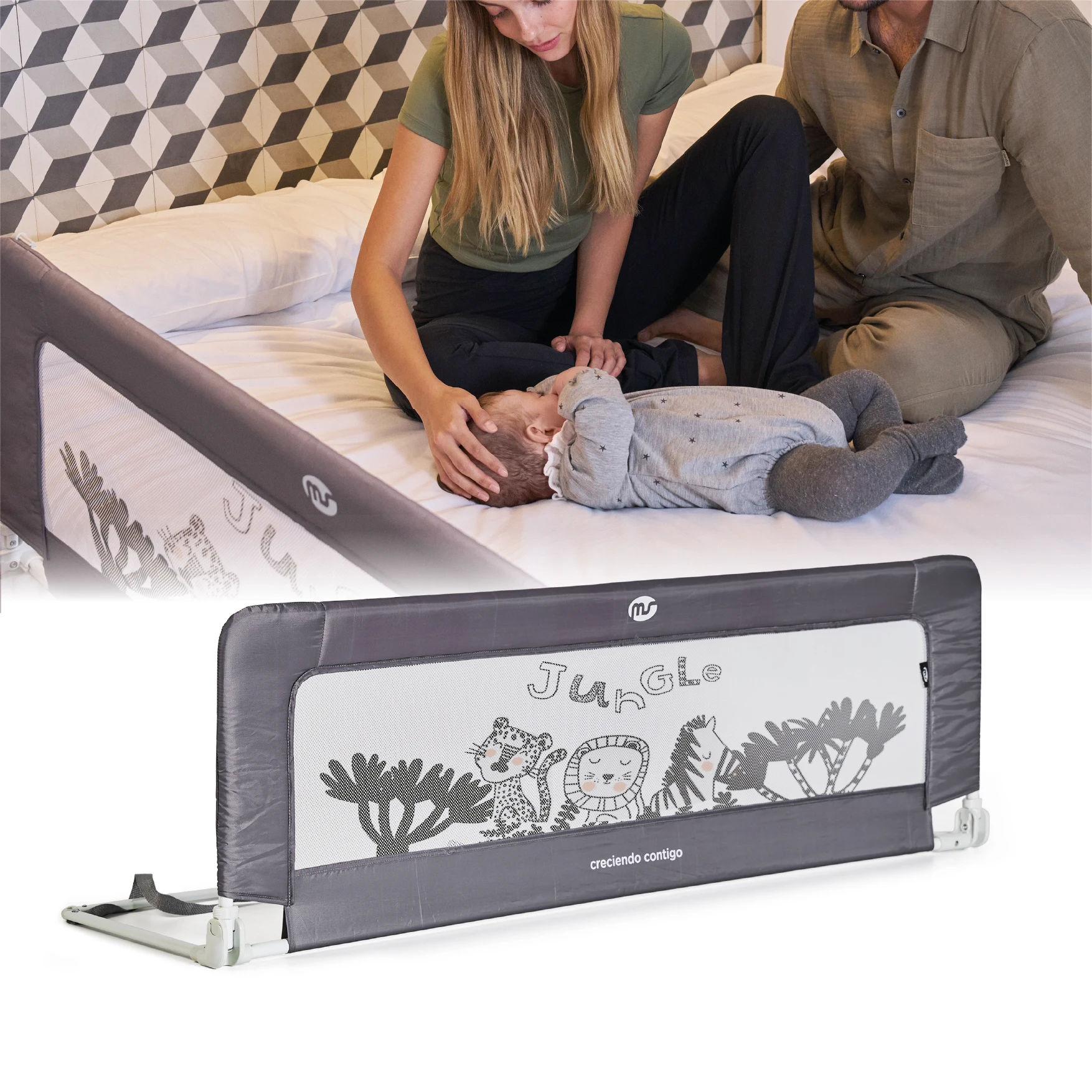 ms - Barandilla de Seguridad para niños portávtil, Barrera de Cama de Viaje, Plegable y portátil, fijación Segura, 150 Cm, Blanco.