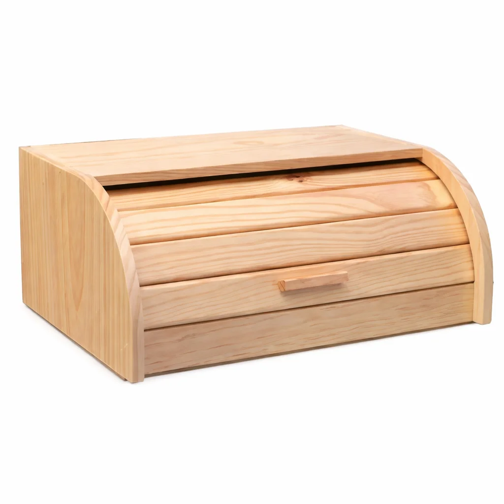 Panera de Madera Natural con Tapa Enrollable – Caja Guardapan Multiusos para Cocina
