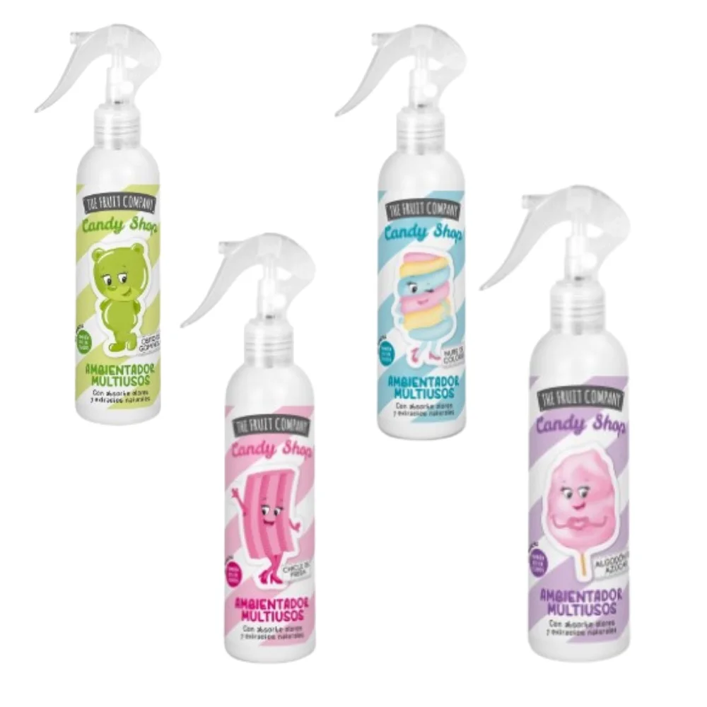 THE FRUIT COMPANY - AMBIENTADOR EN SPRAY 200 ML - COLECCIÓN CANDY SHOP - 4 FRAGAANCIAS DIFERENTES - Con absorbe olores y extractos naturales - Gran pulverización. No macha. ¡Especial para tejidos!