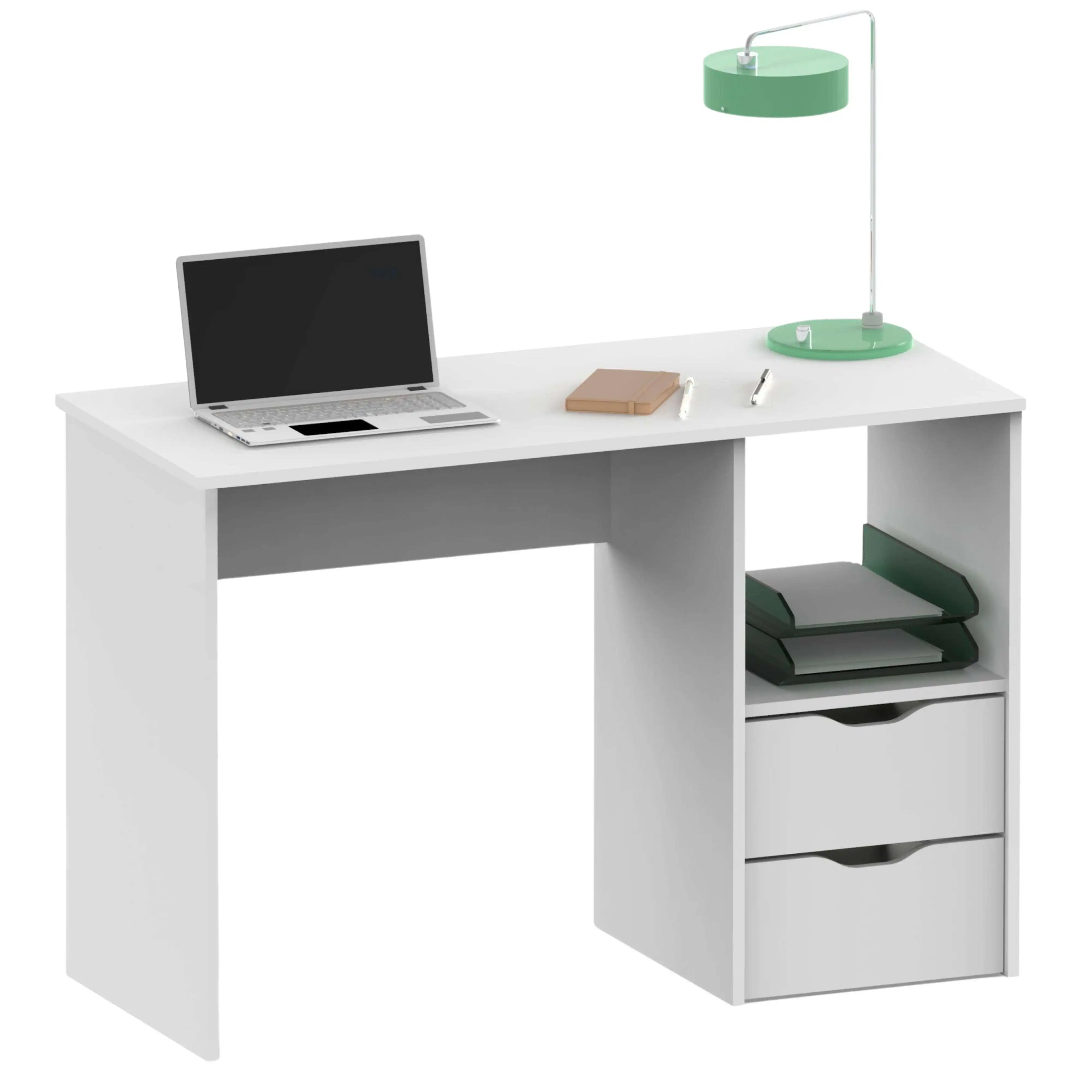 Miroytengo Mesa Escritorio Estudio Oficina Eko con 2 Cajones en Color Blanco 76x115x50 cm