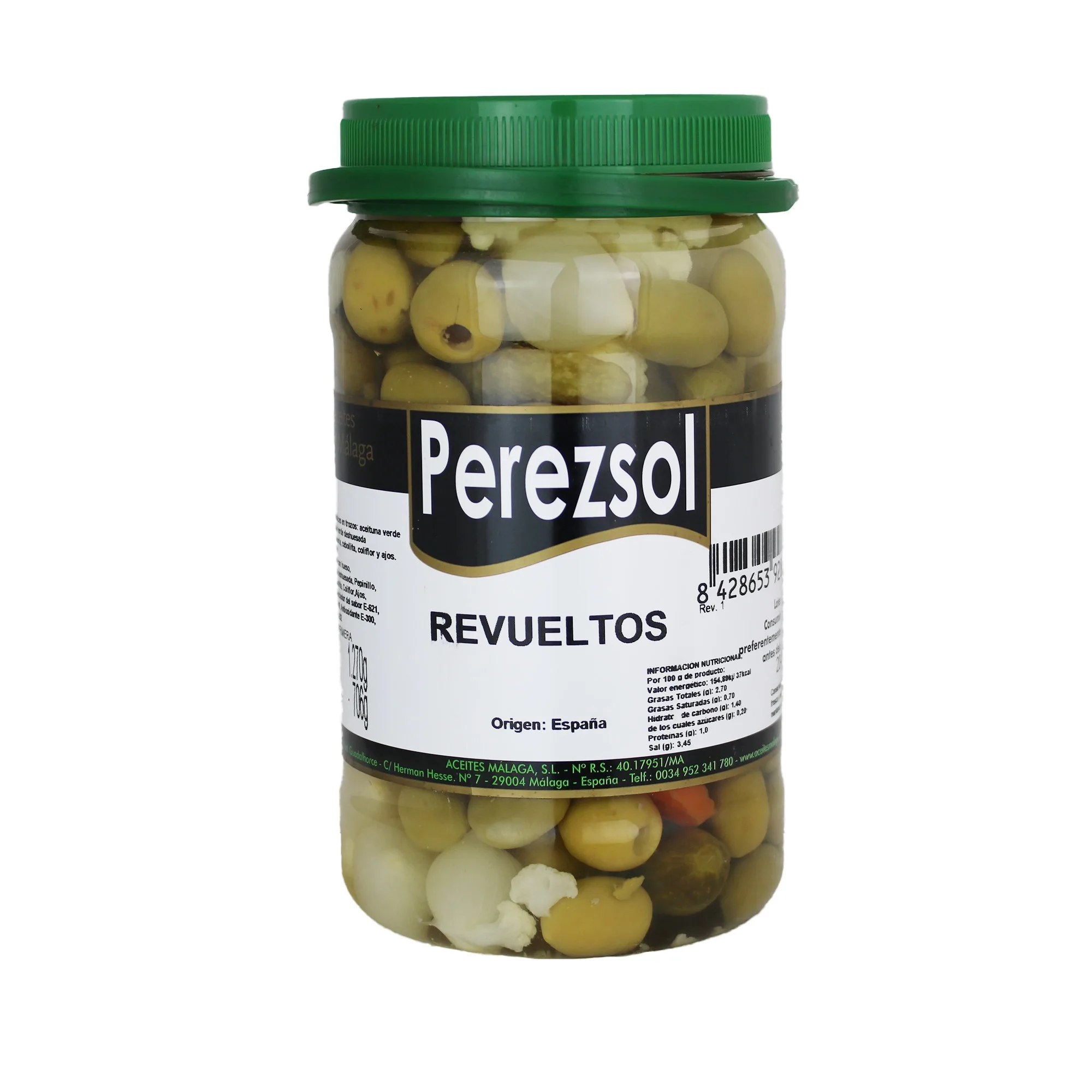 PEREZSOL REVUELTOS - ENCURTIDOS VARIADOS (COLIFLOR, PEPINILLO, CEBOLLITA, ZANAHORIA, AJO) - BOTE 1.270 G (706 G PESO ESCURRIDO) - APERITIVO TAPA ESPAÑOLA