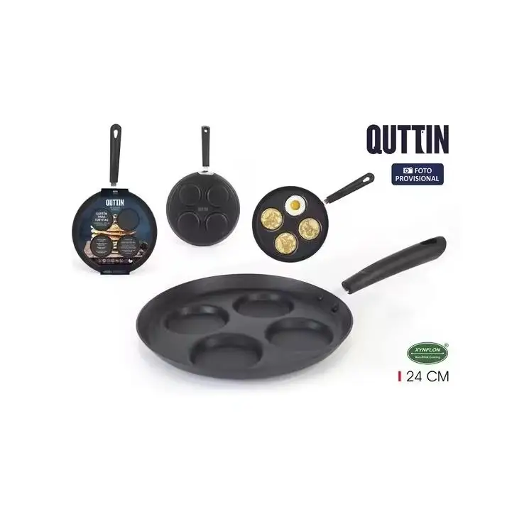 SARTEN PARA TORTITAS 4 UNIDADES 24CM  QUTTIN - Sartén para Tortitas Cocina Variada  NO APTO INDUCCION- Sartén para Tortitas para 4 Tortitas - Sartén para Tortitas Tamaño Compacto Sartén para Tortitas Antiadherente y Fácil de Limpiar