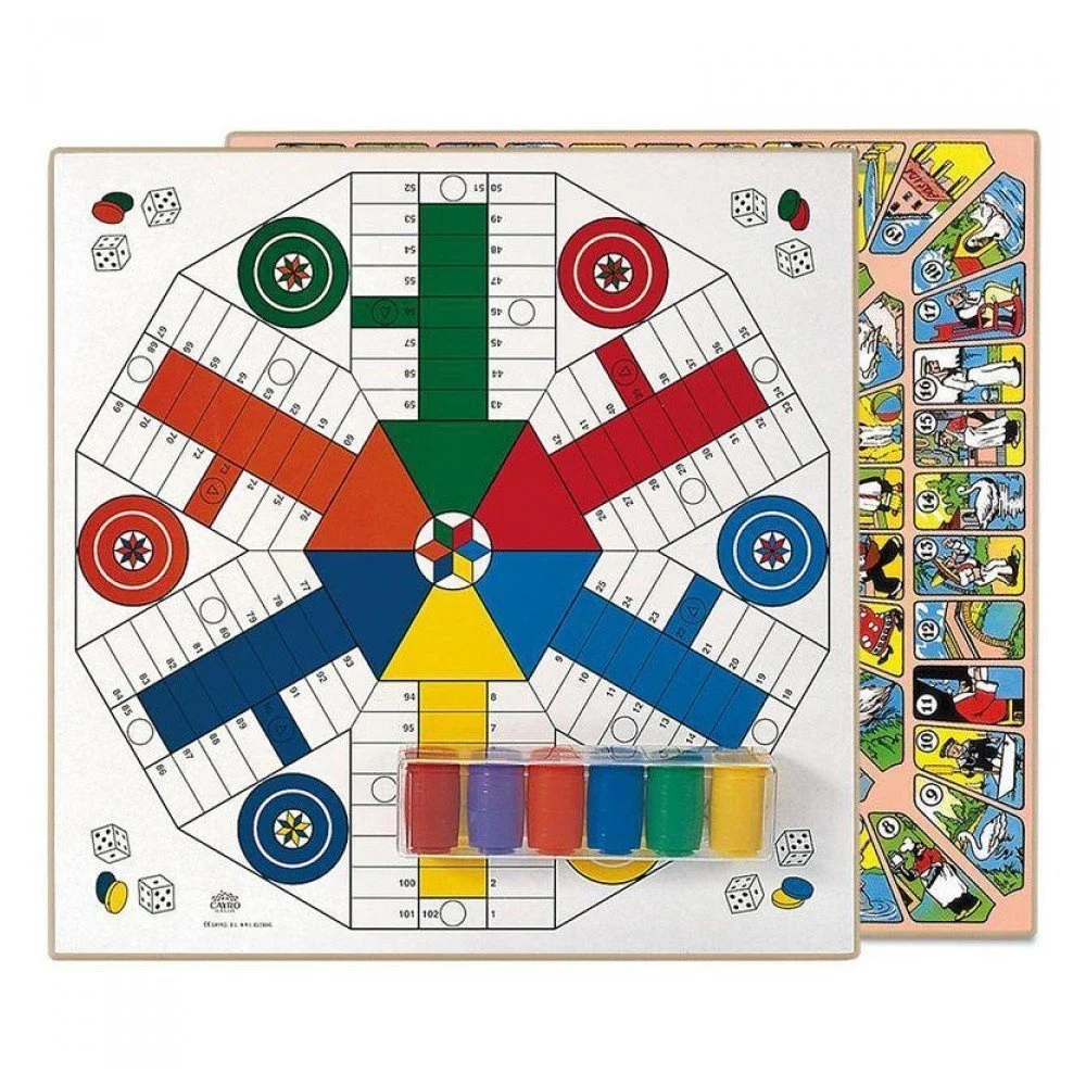 Tablero Parchis 6 jugadores y Oca de madera 40x40 cm con accesorios (Cayro T-138/6/A)
