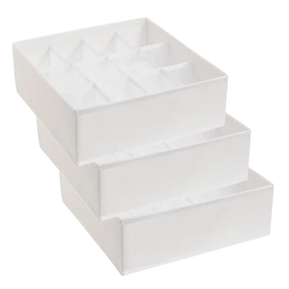 Lote 3 Organizadores de 12 Huecos PlusCalidad - Distribuye Tu Ropa Interior en Armarios o Cajones de manera simple y accesible - Calcetín, Braga, Tanga, Calzoncillo - Color Blanco - Plegable, Ligero,