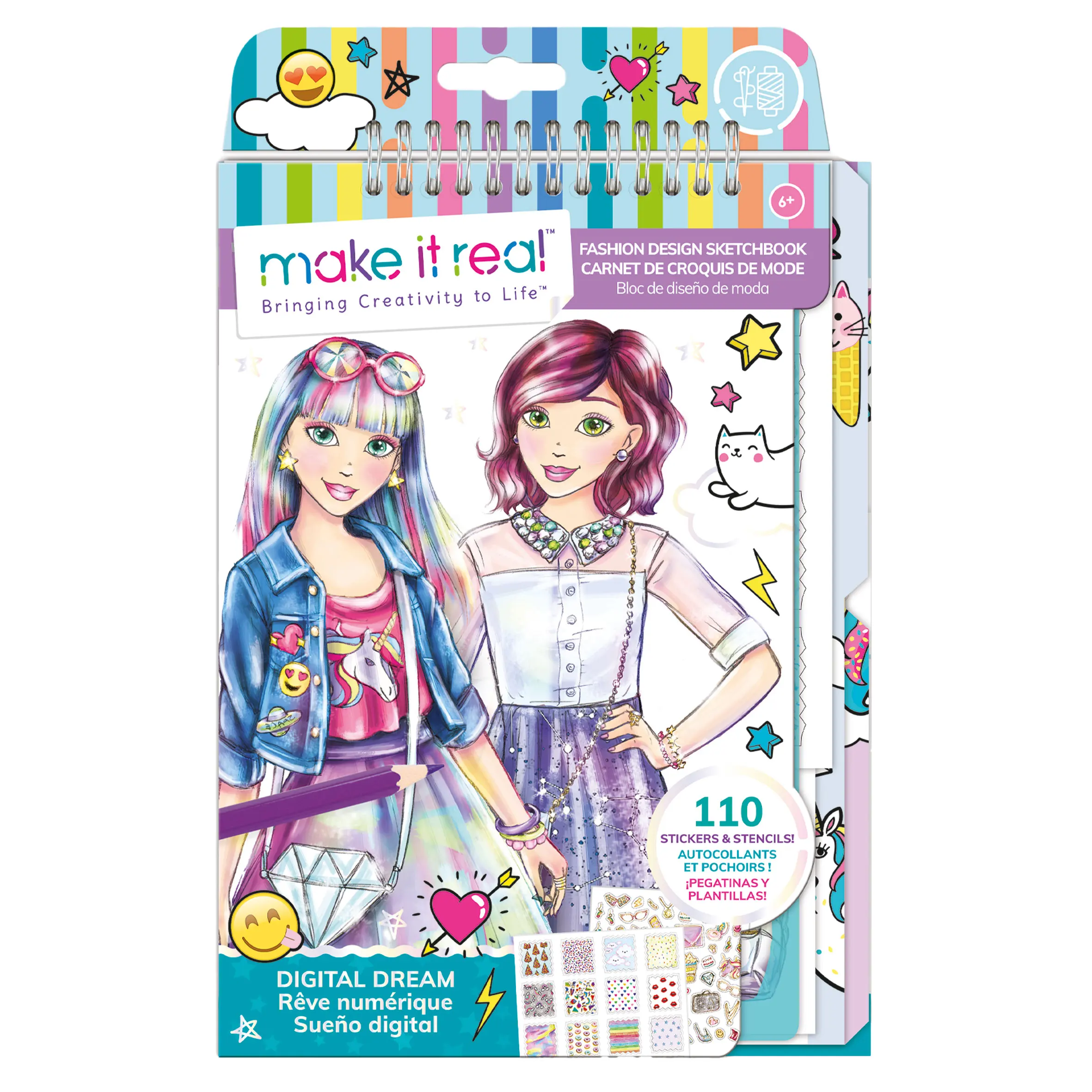Make It Real – Cuaderno de Moda Digital | Diseña la moda con 90 Pegatinas y 20 Plantillas | Creatividad Infantil | Crea tu moda | Juegos de moda para niñas con Estilo Moderno