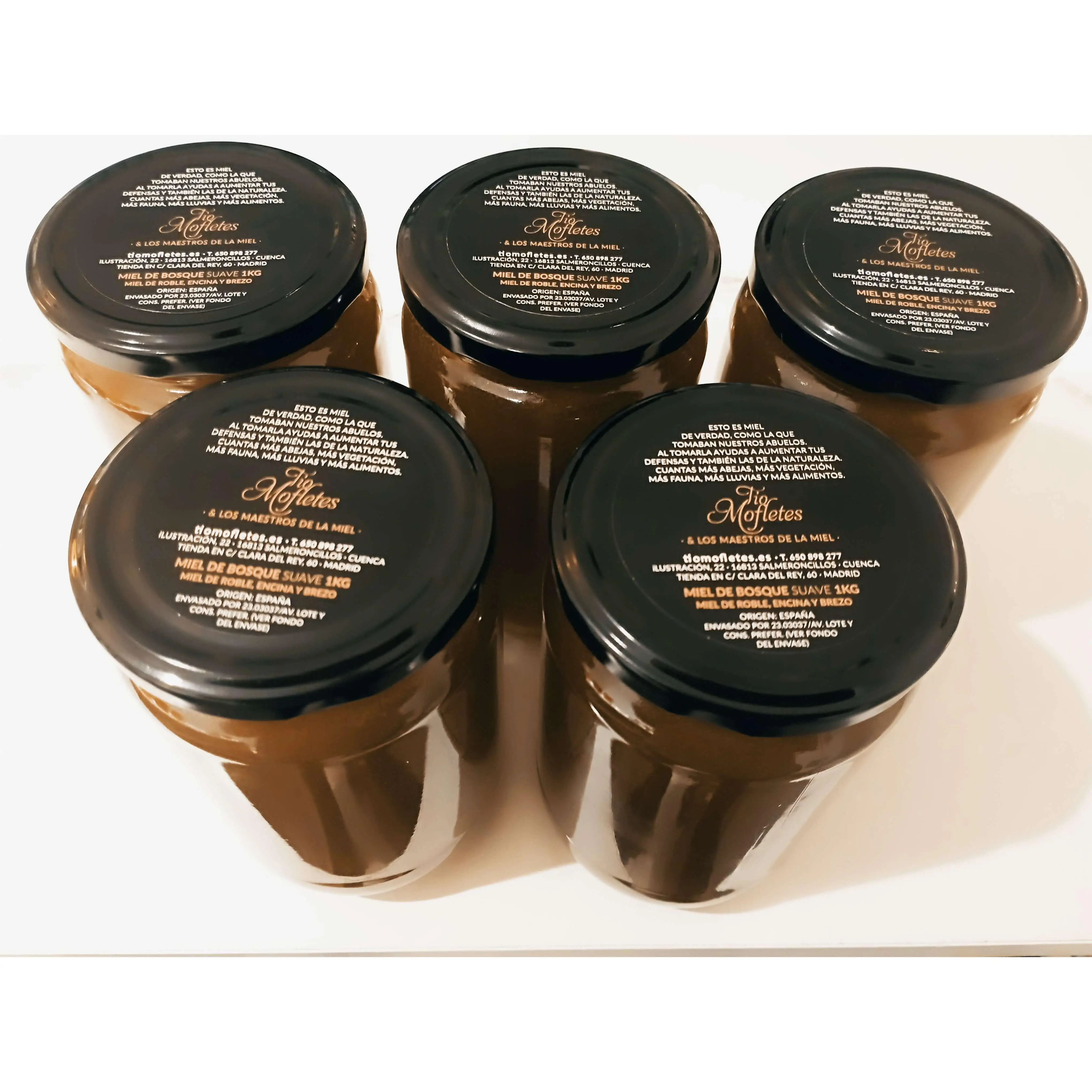 Miel de Bosque Suave - Pura, Cruda y Sin Procesar - 1kg X 5 Tarros