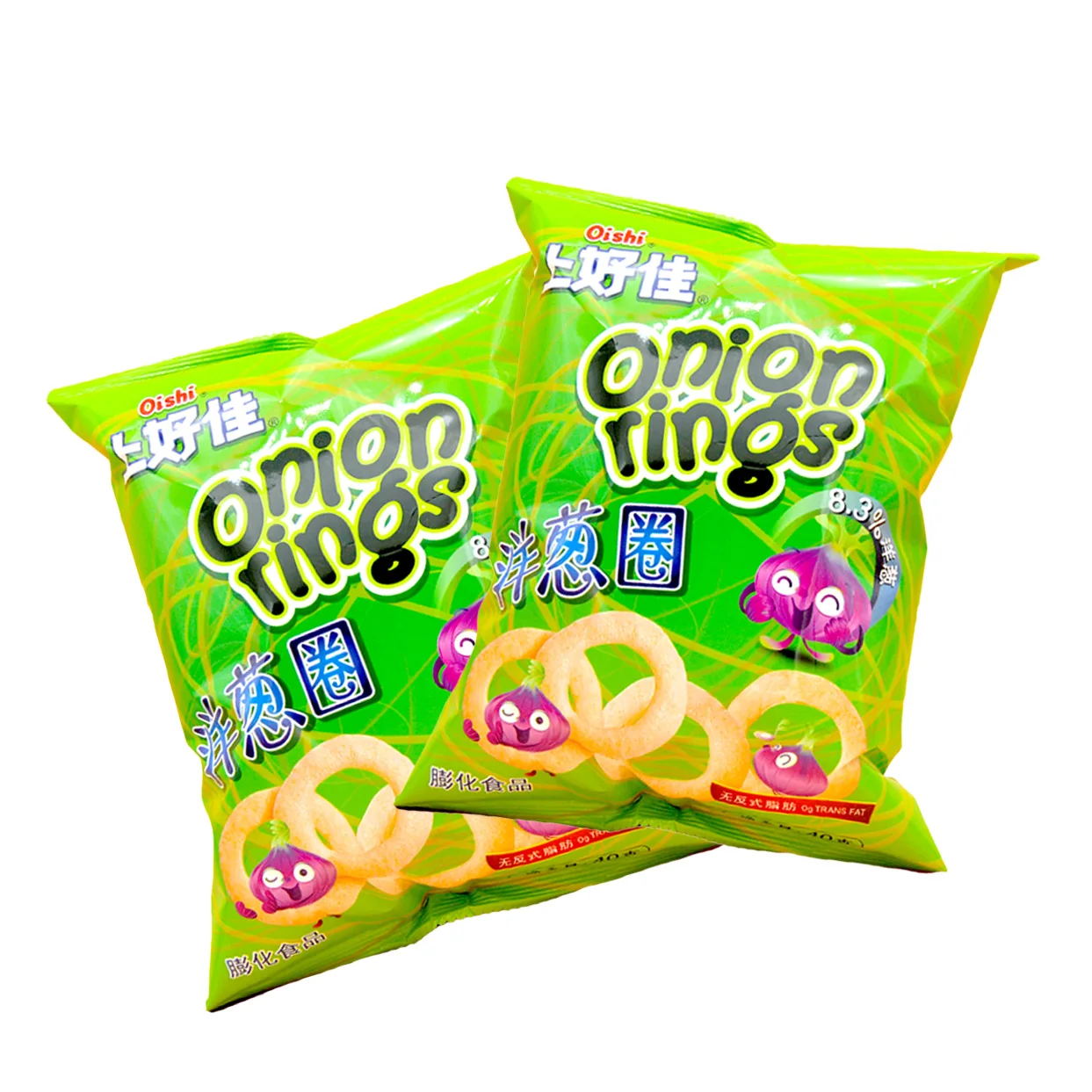 (oishi) pack 2x wheat snack with flavor in onion rings 40g
