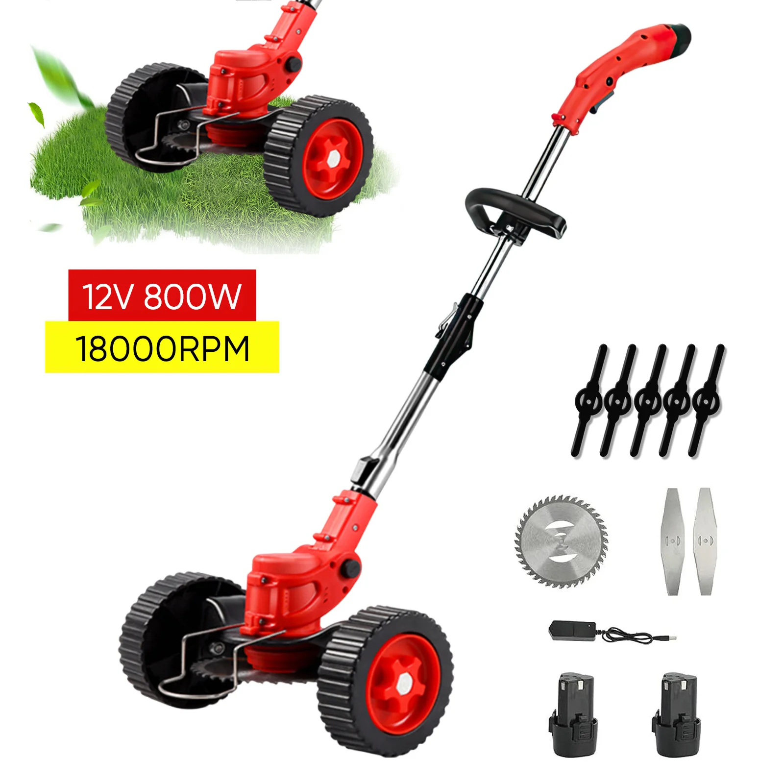 800W Cordless Electric Grass Trimmer Adjustable Foldable Lawn Mower Multifunctional Cutter Weeder Home Cutting Machine Garden Tool