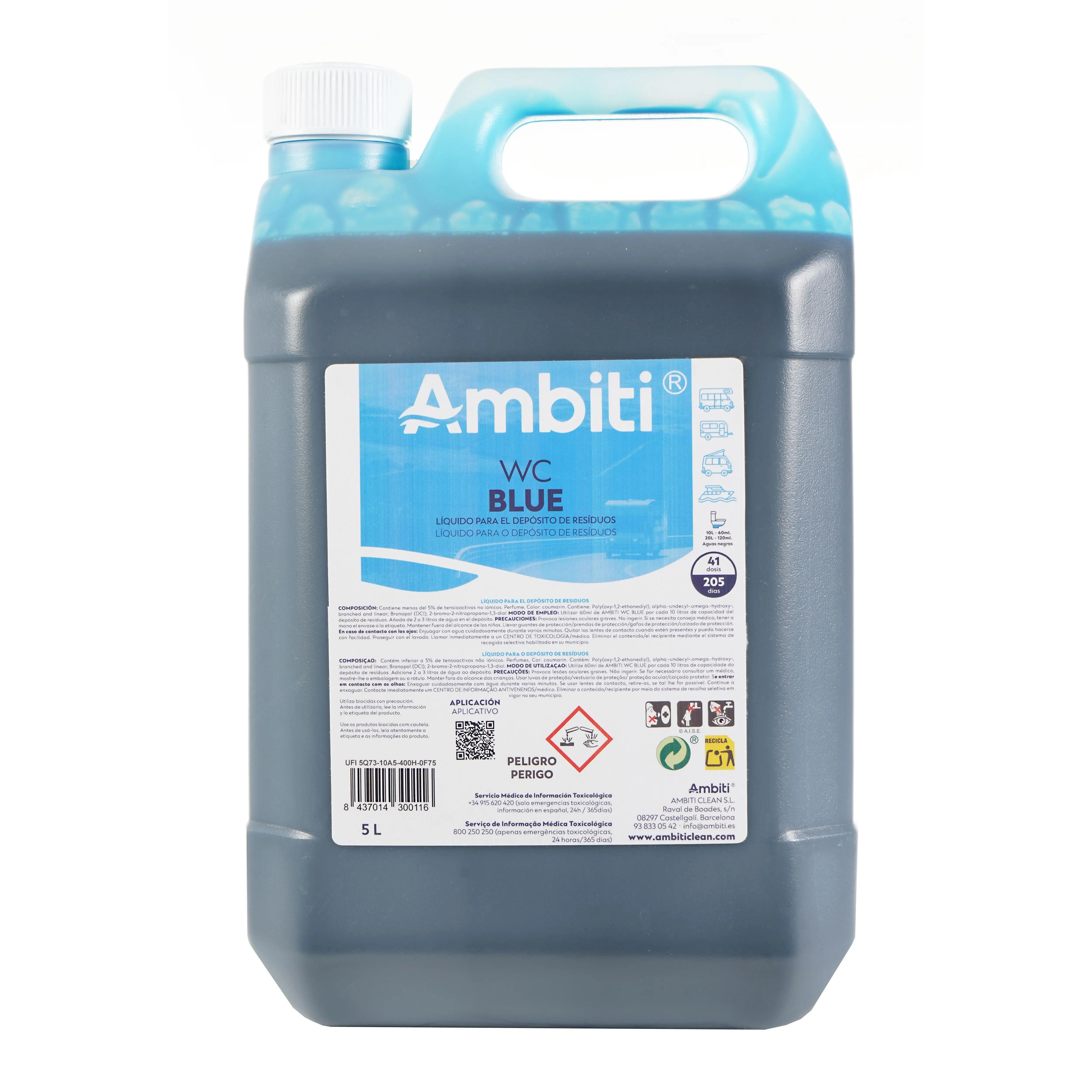 Ambiti  Blue  Aditivo para Depósito Eliminación de Residuos WC  Líquido para Aguas Negras  Inodoro de Autocaravanas y Caravanas  Sanitary Fluid  Fragancia Piña Colada