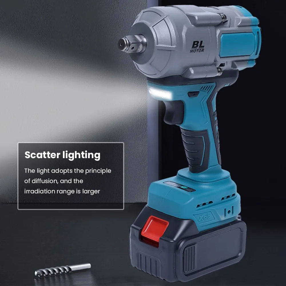 3000N.m Wireless Electric Impact Wrench, 1/2 Inch Variable Speed Brushless Power Tool for 18-21V Makita Battery