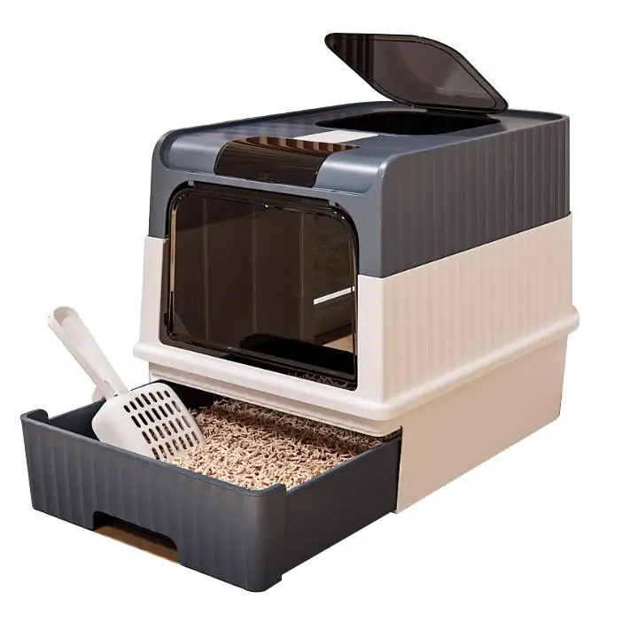 Caja de Arena para Gatos con Cajón Extraíble, Cubierta Superior y Filtro Desodorizante – Doble Entrada/Salida, Espaciosa y Antisalpicaduras, Fácil de Limpiar
