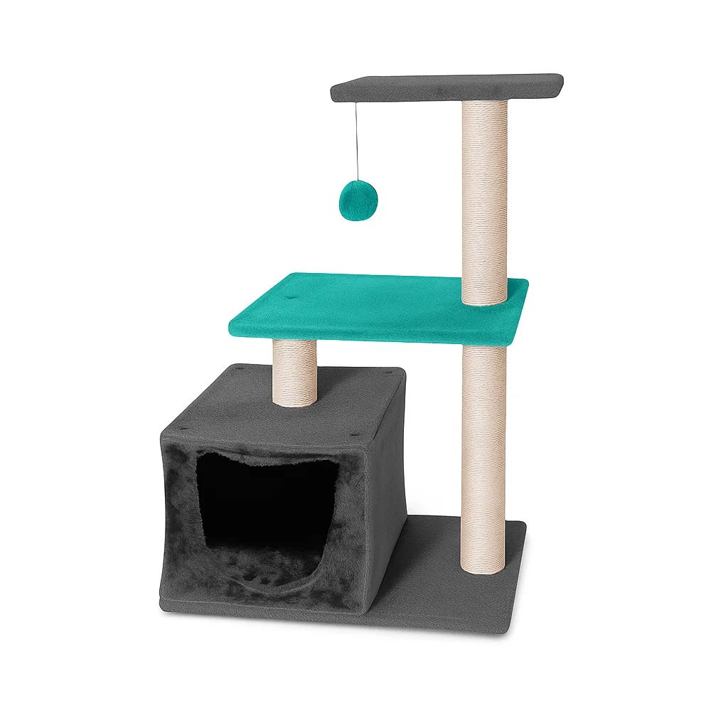 COTTECOTA-Arbol para gato con casa azul 30 x 46 x 83 cm  y gris 31x50x88.5 cm  Árbol rascador árbol para Escalar árbol rascador para Gatos Modelo 3 Medida Torre para Gatos con Cama Superior con Poste de Sisal.Ref.51092