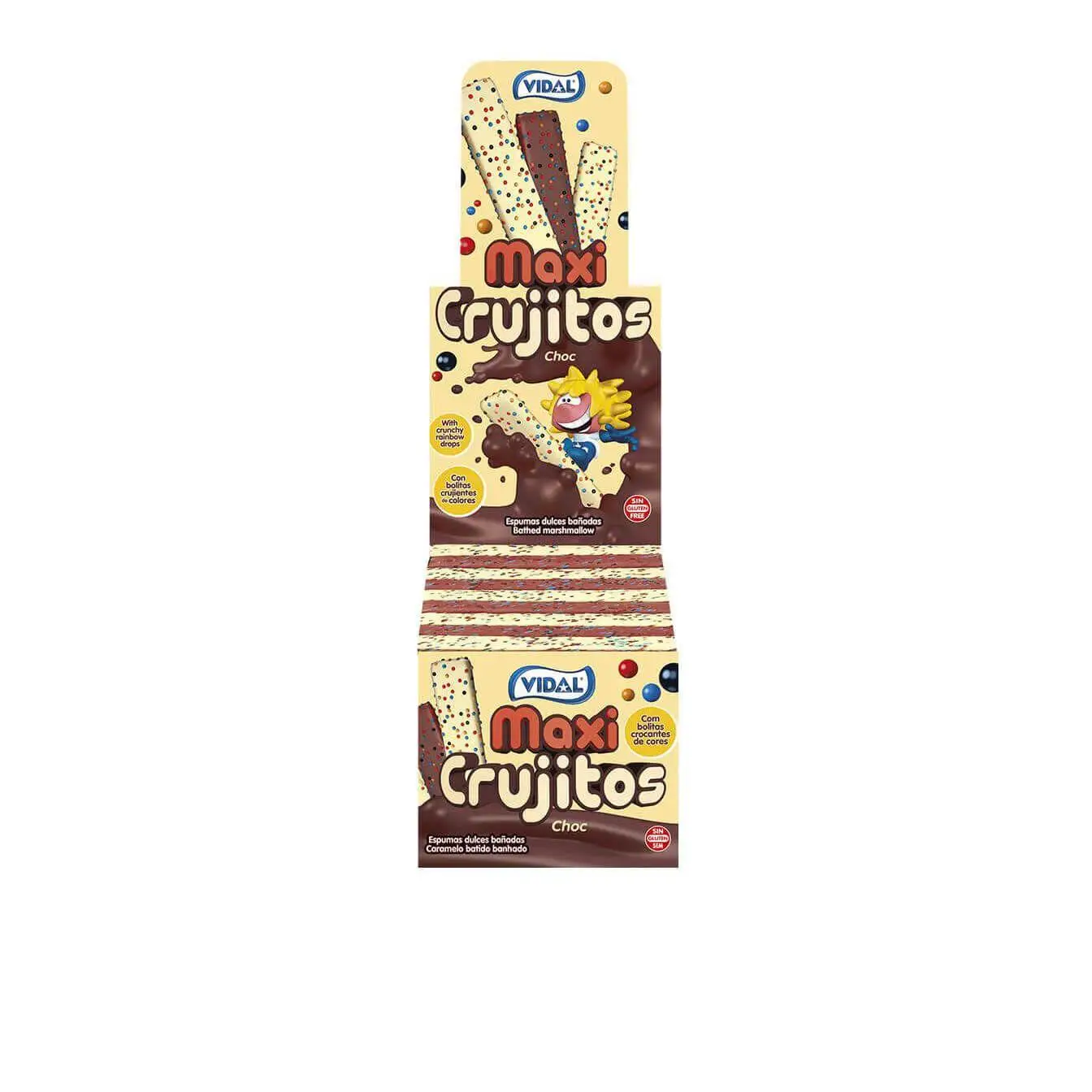 Vidal Maxicrujitos Choco Golosinas en Estuche de 855 G - Deliciosas Nubes con Cobertura Especial Sabor Chocolate y Crujientes Bolitas de Caramelos de Colores - Formato: Caja de Golosinas 75 Unidades Aprox - SIN GLUTEN