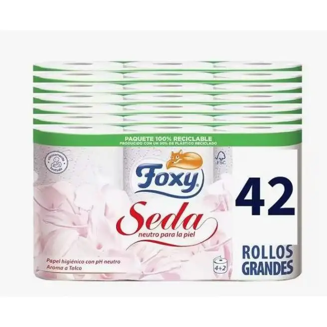 FOXY Seda 42 rollos, 3 capas, papel higiénico (7 pack x 6 rollos), PH neutro