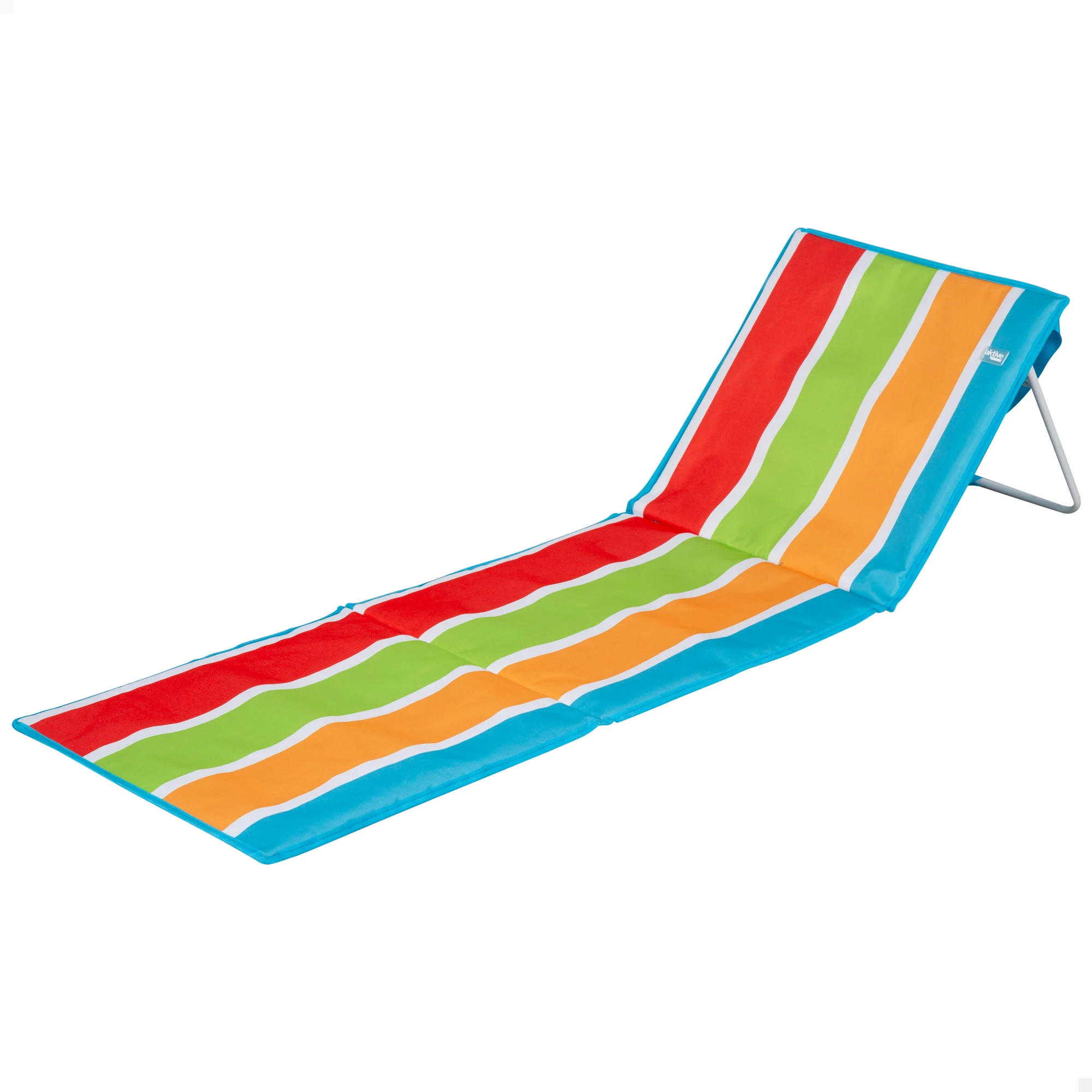 Aktive - Esterilla playa acolchada con respaldo, 155x52x40 cm, multicolor a rayas, soporta un peso máximo de 110 kg, estructura acero, tejido Oxford 600D, asa hombro de transporte, esterilla de playa