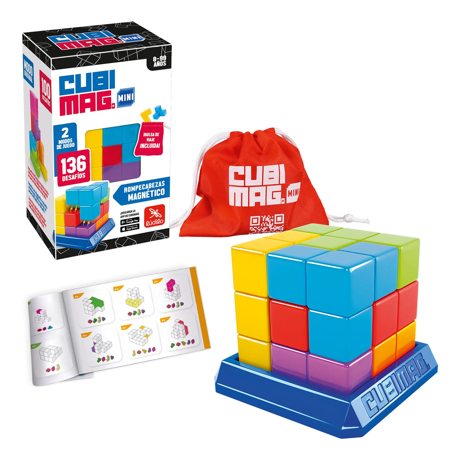 Ludilo - Cubimag Mini  Juego Mesa 8 Años O Más  Rompecabezas Adultos con 2 Modos De Juego  Juegos De Mesa Adulto  Juegos De Ingenio con 136 Desafíos