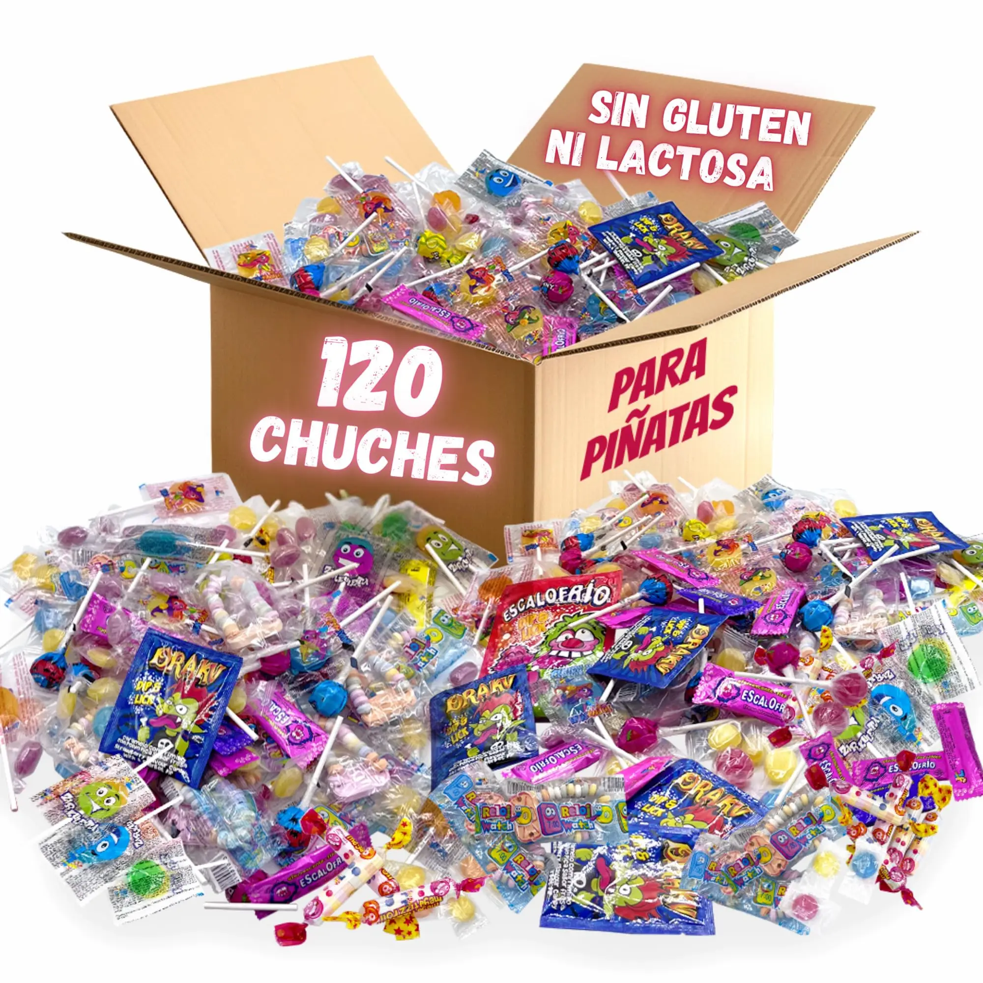 Mega Pack 120 birthday sweets. Piñata stuffed sweets. Gluten and lactose-free sweets. Gummers. Treats. Pack sweets. Piñata sweets. Children's birthday Piñatas stuffed sweets. Lollipops. Chills. Draculas. Bracelets. MANLOZ birthday