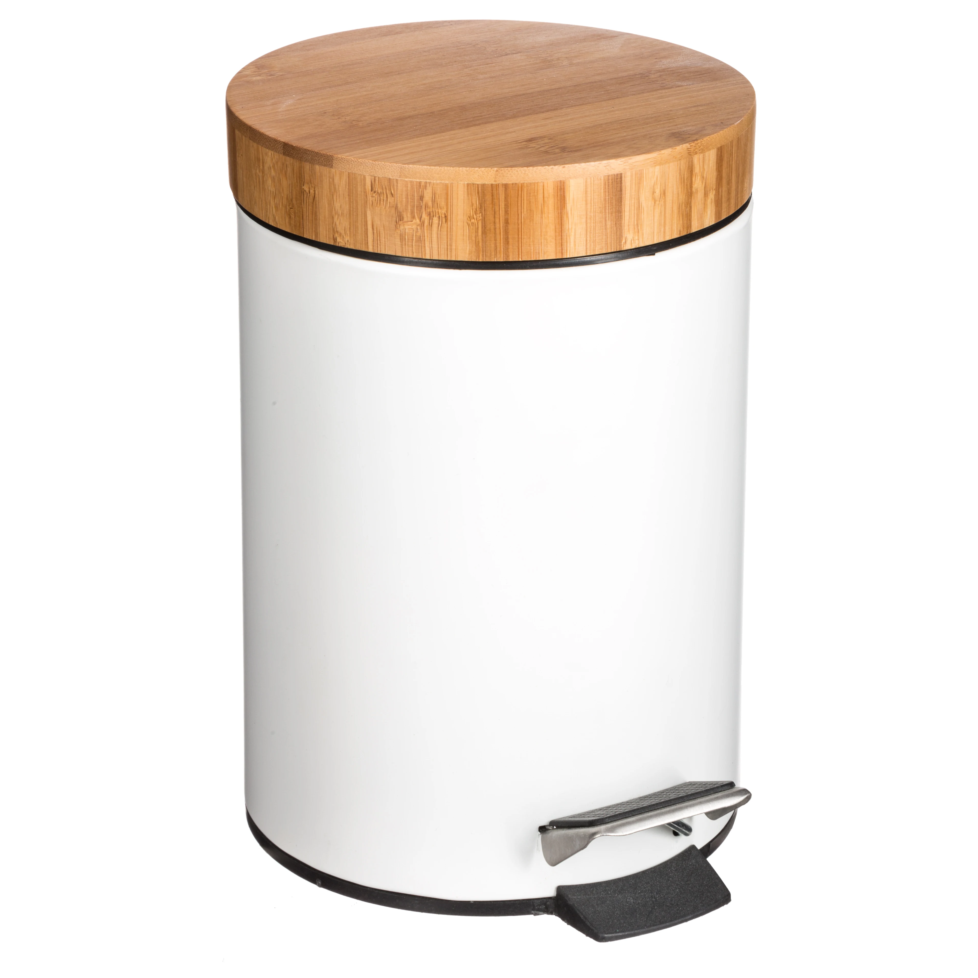 Papelera Metálica 3L Bambú Natureo - Con Tapa de Bambú