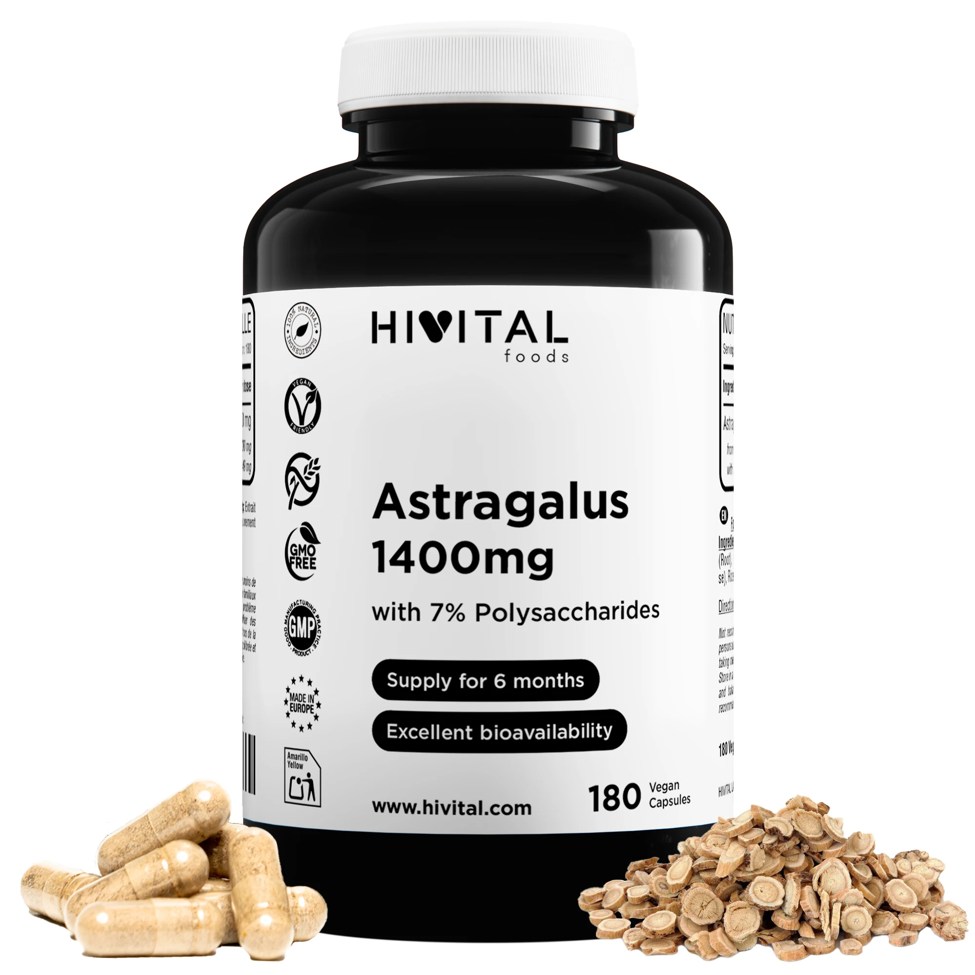 Astrágalo 1400 mg | 180 cápsulas veganas. Hivital