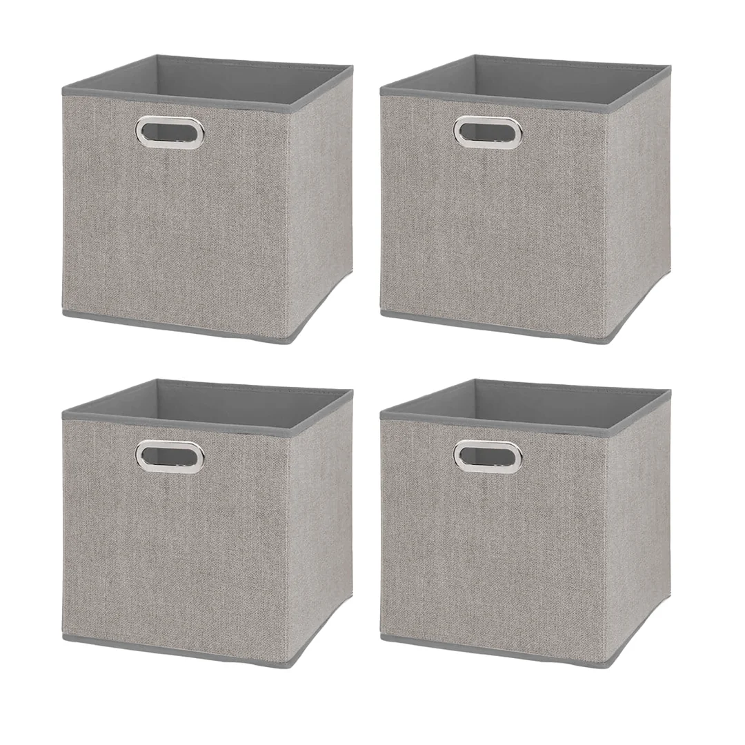 Pack de 4 Cajas Organizadoras Plegables de Tela con Asa – Cubo o caja de Almacenamiento para Ropa, Juguetes y Estanterías