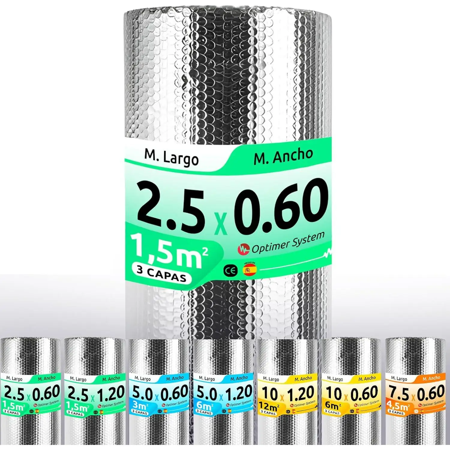 AISLANTE TERMICO MULTIUSOS PREMIUM | Reduce el Frio y el Calor | Rollo Aislante Termico para Ventana, Pared, Suelo, Techo, Coche, Garaje,Camper (2.5x0.60m | 1.5m² + sin Cintas PP)
