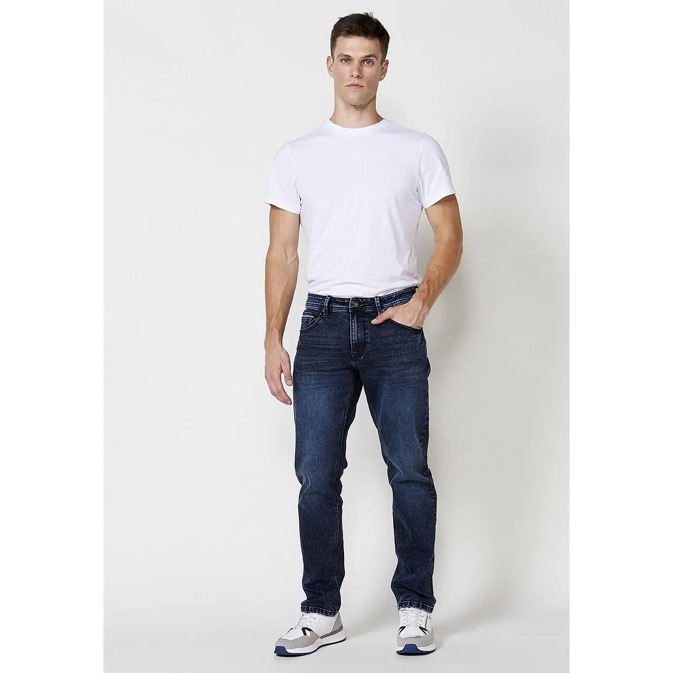 Koroshi Pantalón Hombre Vaquero Recto Regular Fit Lavado Oscuro – Koroshi Azul Marino