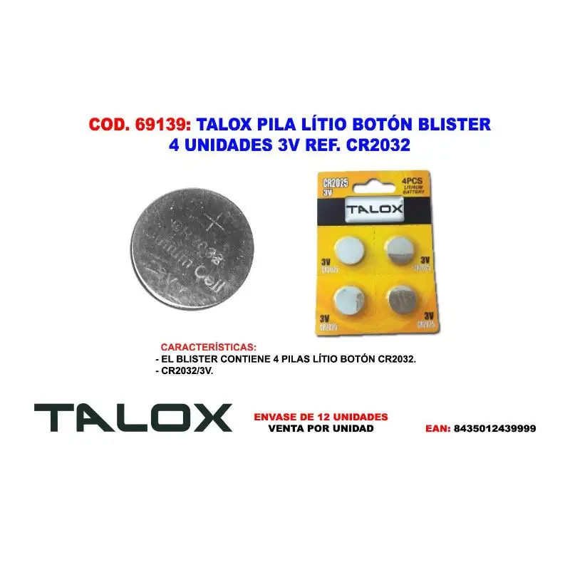 Talox battery lithium button blister Button 4 unds 3v cr2032