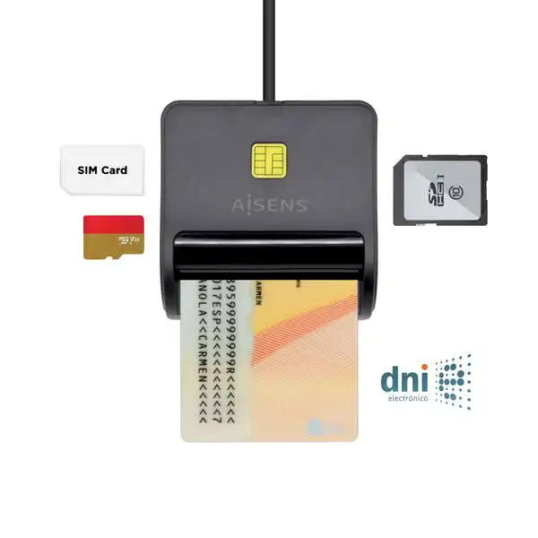 Lector de Tarjeta Inteligente DNI con Lector de Tarjetas SIM - SD - Micro SD - MMC - RS-MMC - MMC Micro - Color Negro Aisens
