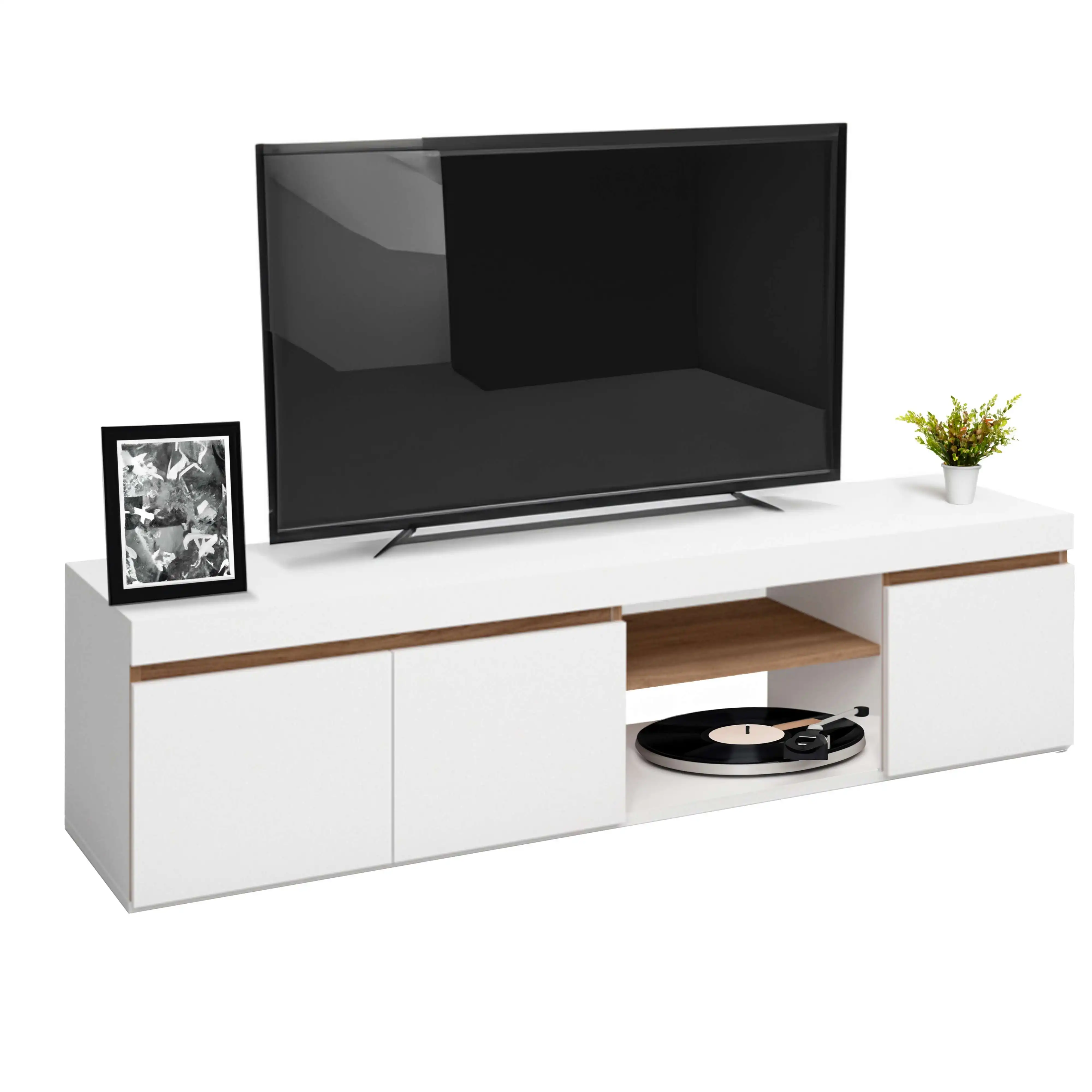 Miroytengo Mesa de TV, Blanco Mate y Naturale, Mediano