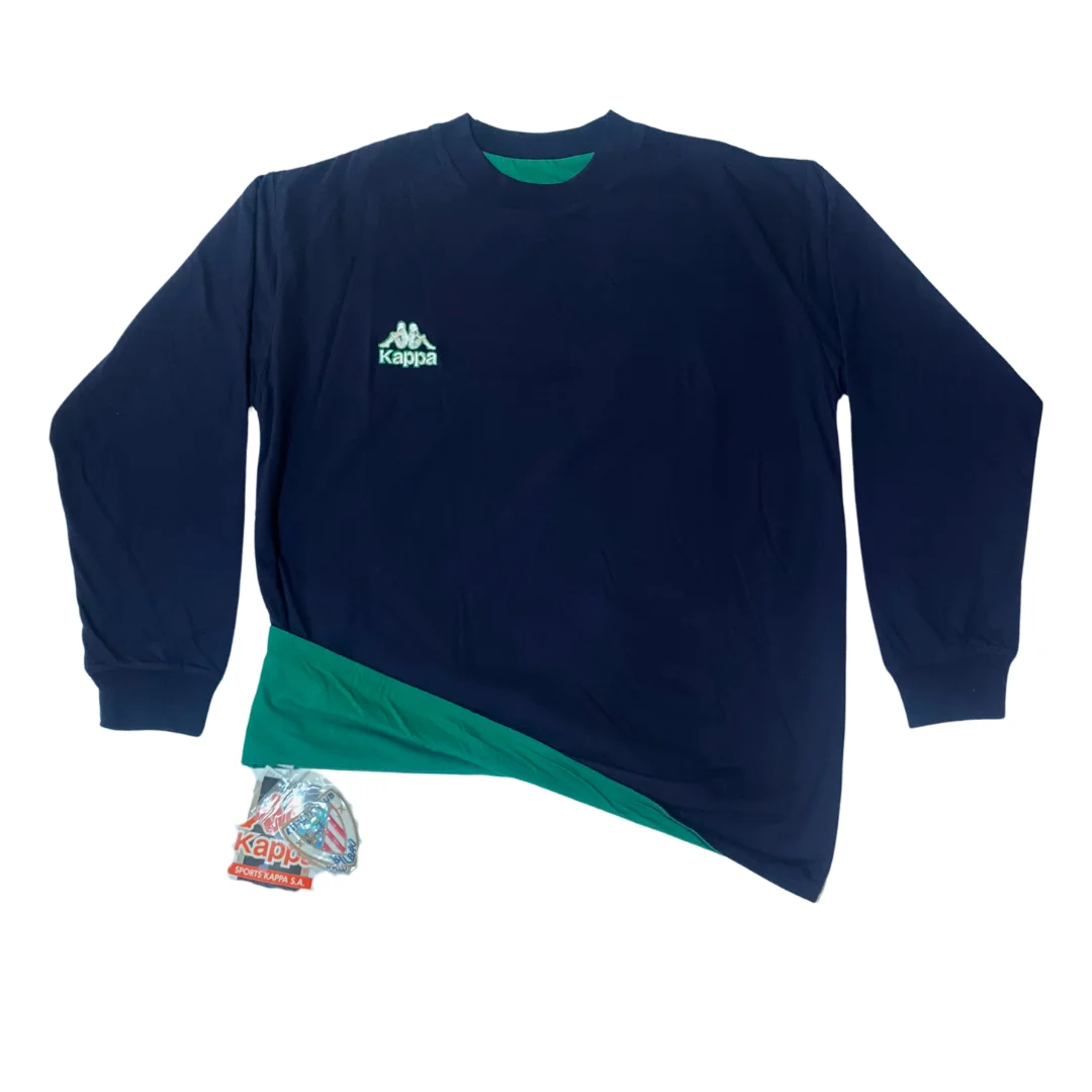 Kappa Camiseta Reversible Athletic Club Bilbao Vintage años 90 con Etiquetas incluye dos Escudos para bordar Sudadera Manga Larga Azul marino y Verde 2 en 1 Original Nueva para Coleccionistas Oportunidad Deadstock