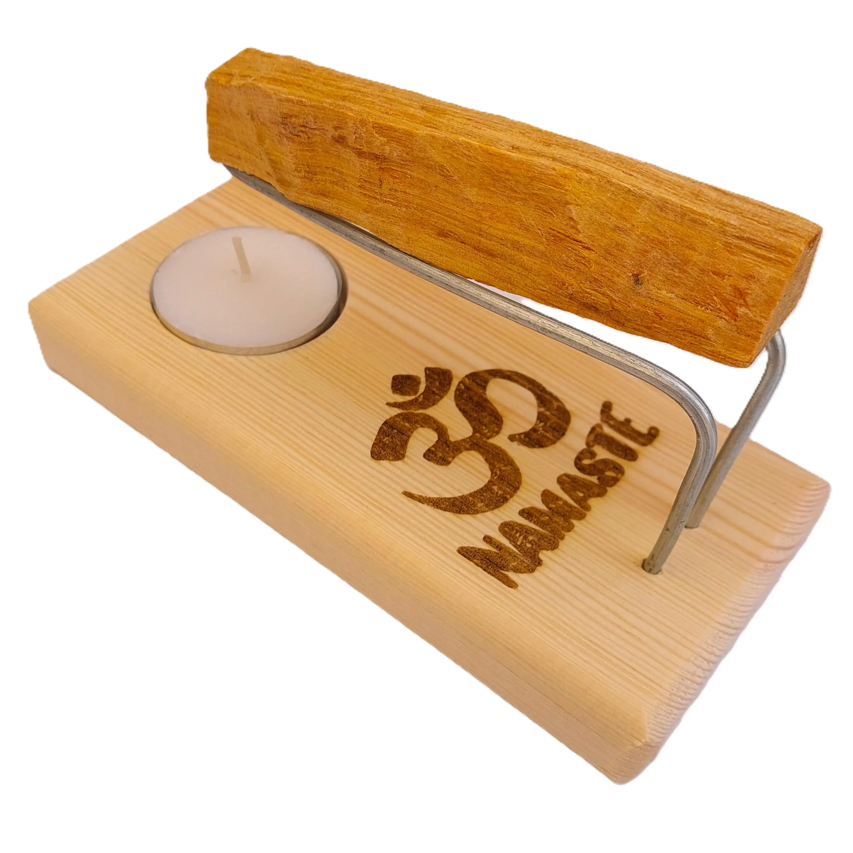 Quemador de Palo Santo  con Vela y Varillas Metálicas, Hecho a Mano en Madera con Diseño Artesanal - YA-DECOREGALOS