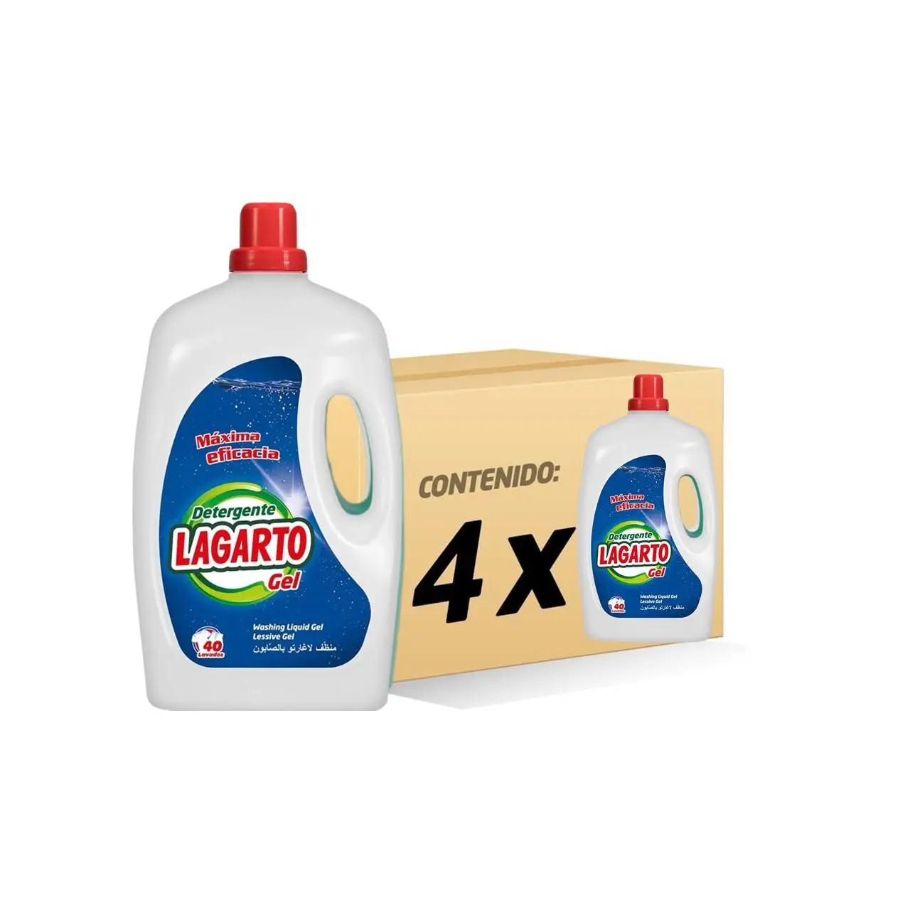 Lagarto Detergente Lavadora Liquido 40 Lavados - Caja 4 Botellas. Detergente para Lavadora, formato Liquido 40 lavados - Maxima eficacia. Limpieza Profunda 2960 ml.