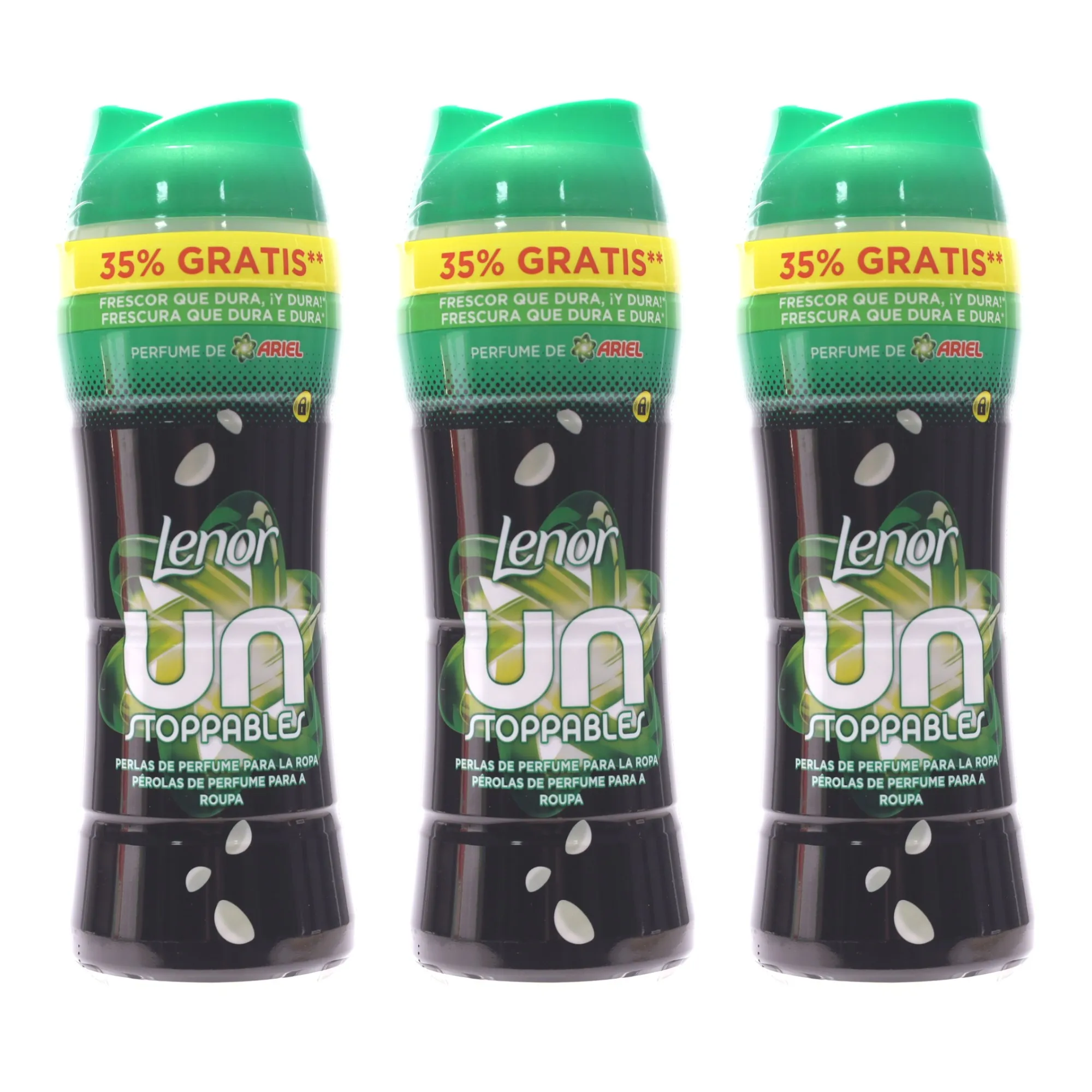 Lenor Pack de 3 botes perlas para la lavadora perfumadas UNSTOPPABLES suavizante ropa perlas