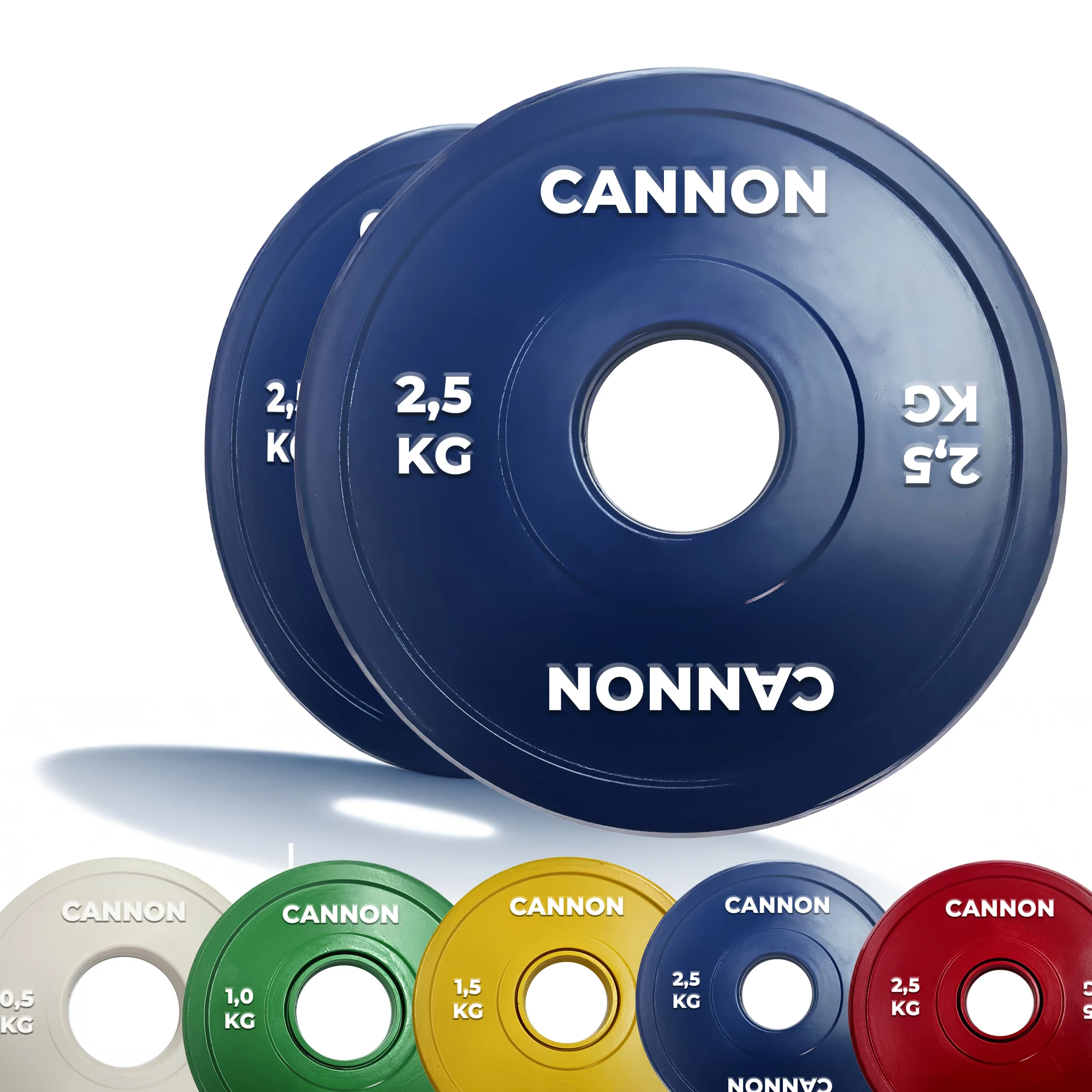 Disco Fraccionado CANNON para Levantamiento de Pesas  Juego Completo de 0.5kg a 2.5kg  Recubrimiento de Caucho Duradero y Colores Codificados para Fácil Identificación  Compatible con Barras Olímpicas
