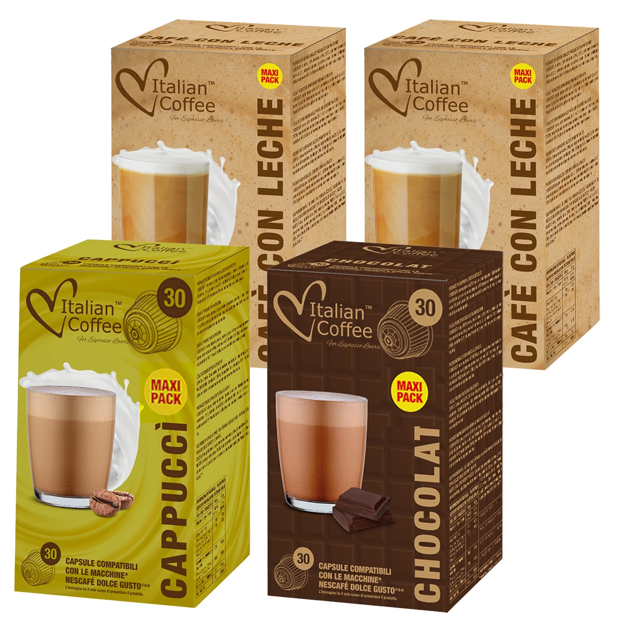 (30x4) 120 Dolce Gusto capsules®** - 3 varieties-coffee with milk-cappuccino-Chocolate