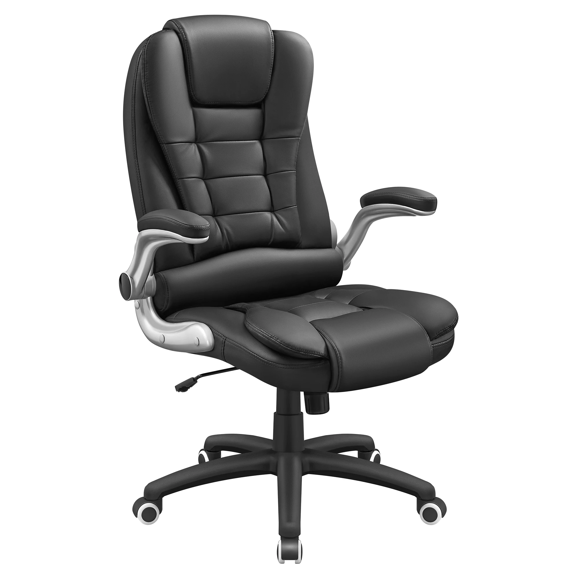 SONGMICS Silla de Oficina con Respaldo Alto, Reposacabezas y Asiento Gruesos, Reposabrazos Elevables, Silla Giratoria Ergonómica, Negro