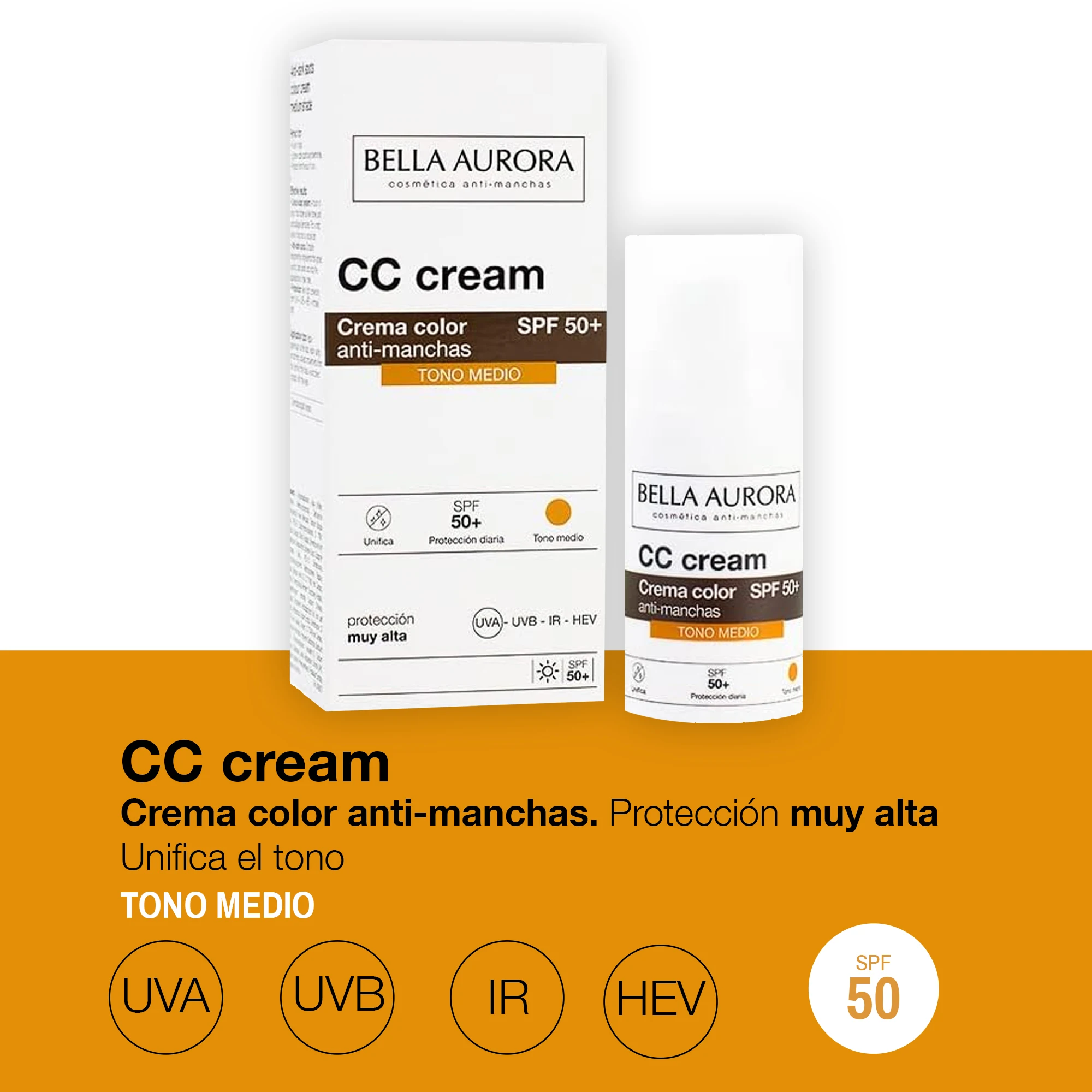 BELLA AURORA - CC Cream Anti-spot medium tone SPF50 + 30 ml sunscreen anti-spot Cream for any skin medium Color sunscreen