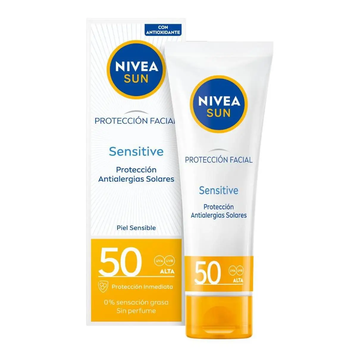 NIVEA SUN Protector Solar Facial FP50 Sensitive - Alta Protección Pieles Sensibles