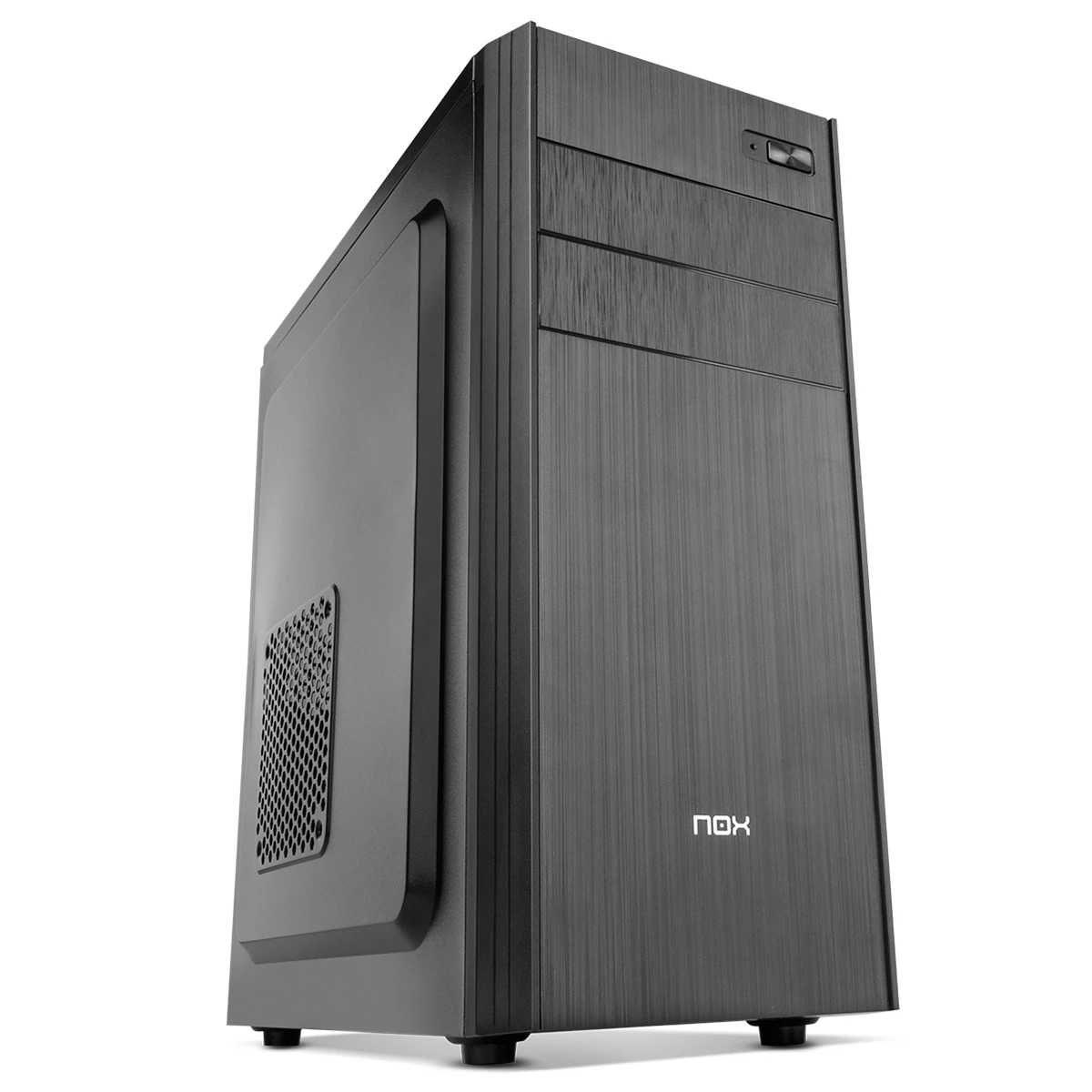 NOX LITE010 - Caja PC, Frontal con Acabado Cepillado, Fuente Alimentación ATX 500W Preinstalada, Compatible con placas ATX, Micro ATX e ITX, Negro