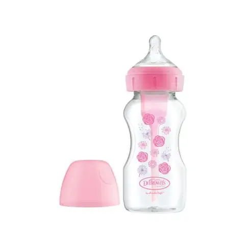 DR BROWN´S BIBERON TETINA SILICONA BOCA ANCHA NATURAL FLOW OPTIONS 1 UNIDAD 270 ml ROSA FLORES