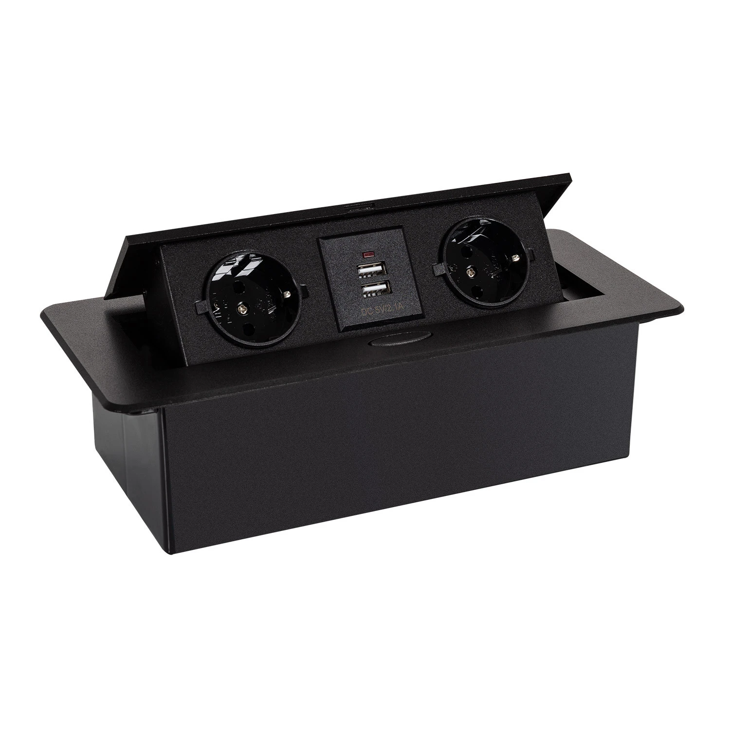 Ledkia Base Múltiple Empotrable 2 Enchufes Tipo F + 2xUSB Negro