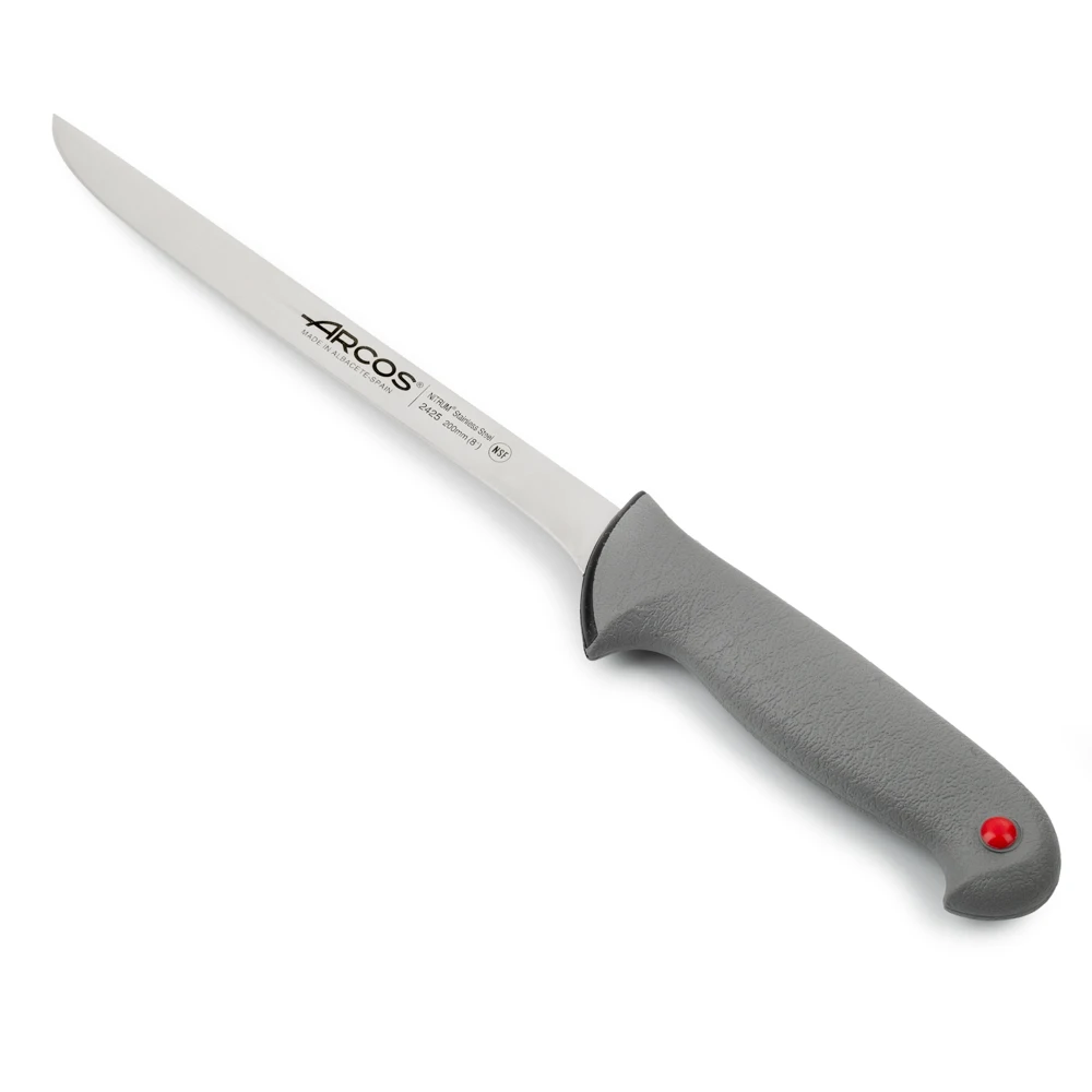 Arcos Serie Colour Prof - Cuchillo Fileteador Flexible - Hoja de Acero Inoxidable NITRUM de 200 mm - Mango de Polipropileno recubierto de Elastómero Color gris