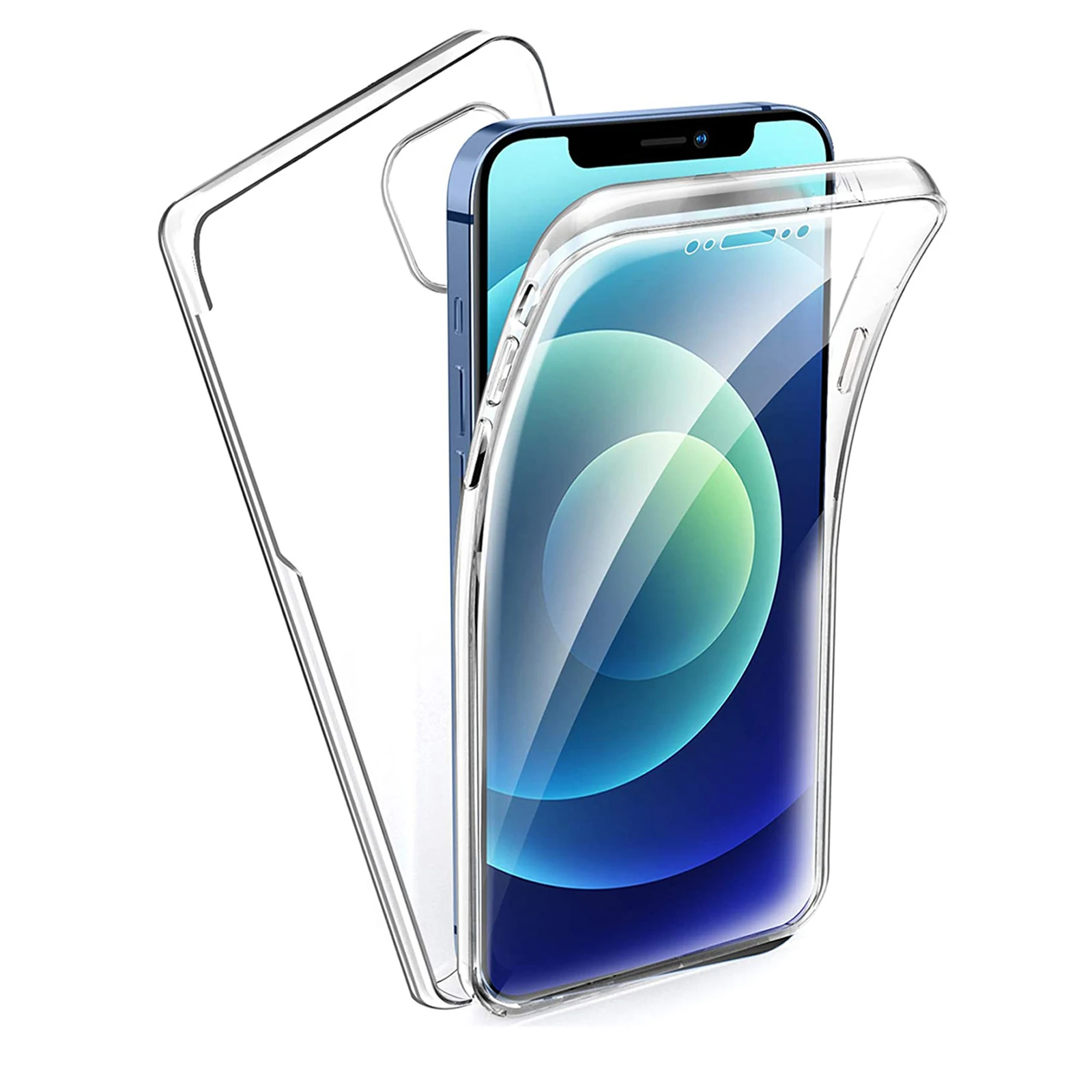 Funda Para Iphone 14 13 12 11 X Xs XR Max Mini Pro Plus Doble Cobertura 360 Transparente Carcasa Híbrida Delantera Flexible + Trasera Rígida Anti golpes Antiarañazos Absorbe Impactos Ajuste Perfecto